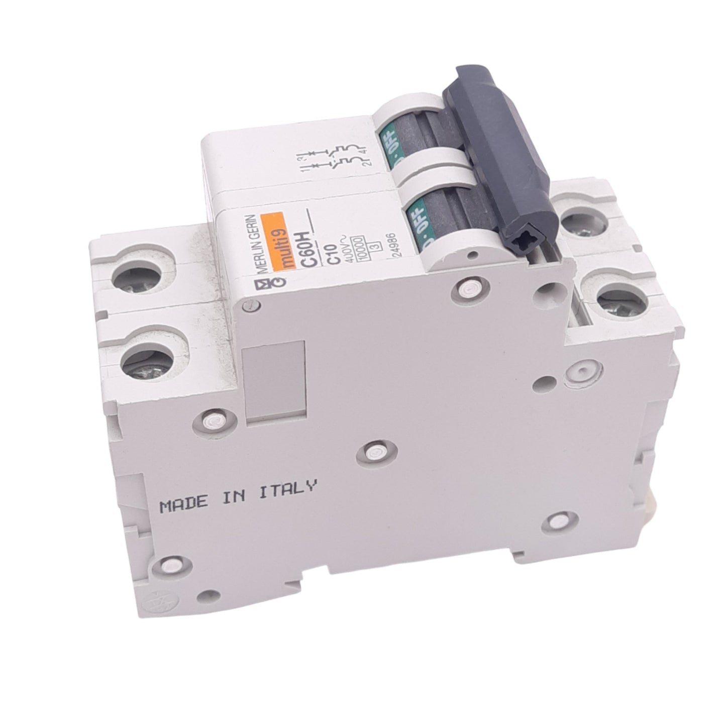 Used Merlin Gerin 24986 C60H-2P-10A-C Circuit Breaker, 2-Pole, 10A, 400VAC, DIN Rail