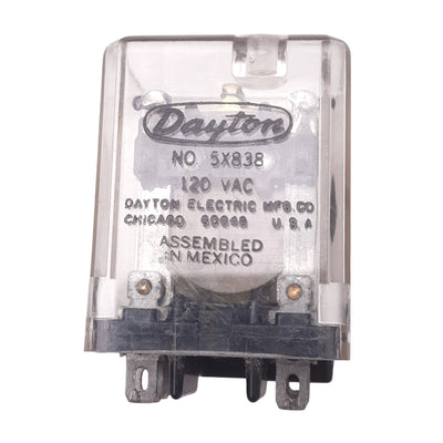 Used Dayton 5X838 Plug-In Ice-Cube Relay, DPDT, 8-Pin, 10A Max, 120VAC Coil