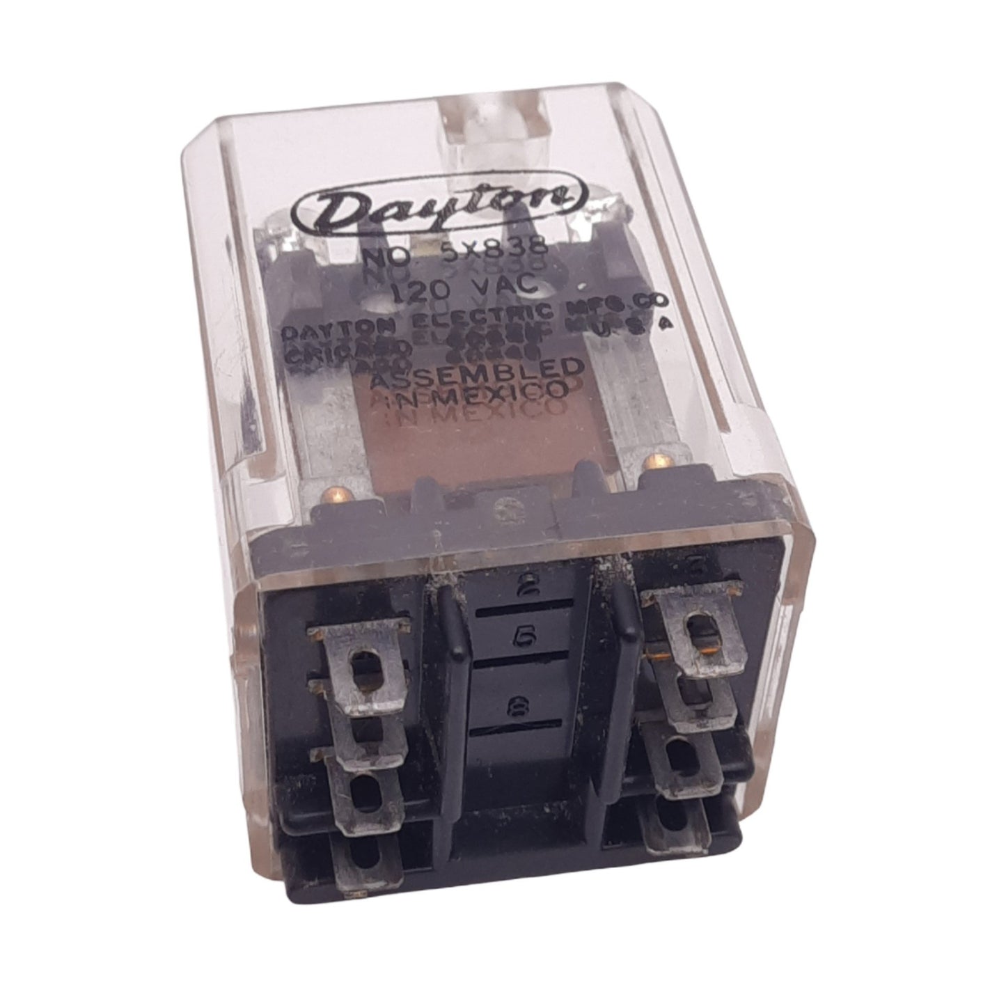 Used Dayton 5X838 Plug-In Ice-Cube Relay, DPDT, 8-Pin, 10A Max, 120VAC Coil