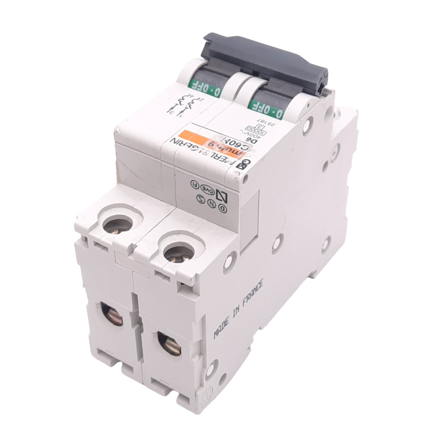 Used Merlin Gerin 25187 C60H-2P-6A-D Circuit Breaker, 2-Pole, 6A, 400VAC, DIN Rail