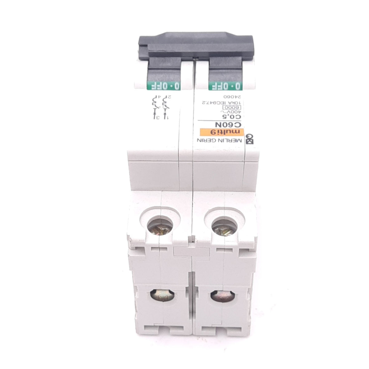Used Merlin Gerin 24060 C60N-2P-0.5A-C Circuit Breaker, 2-Pole, 0.5A, 400V, DIN Rail