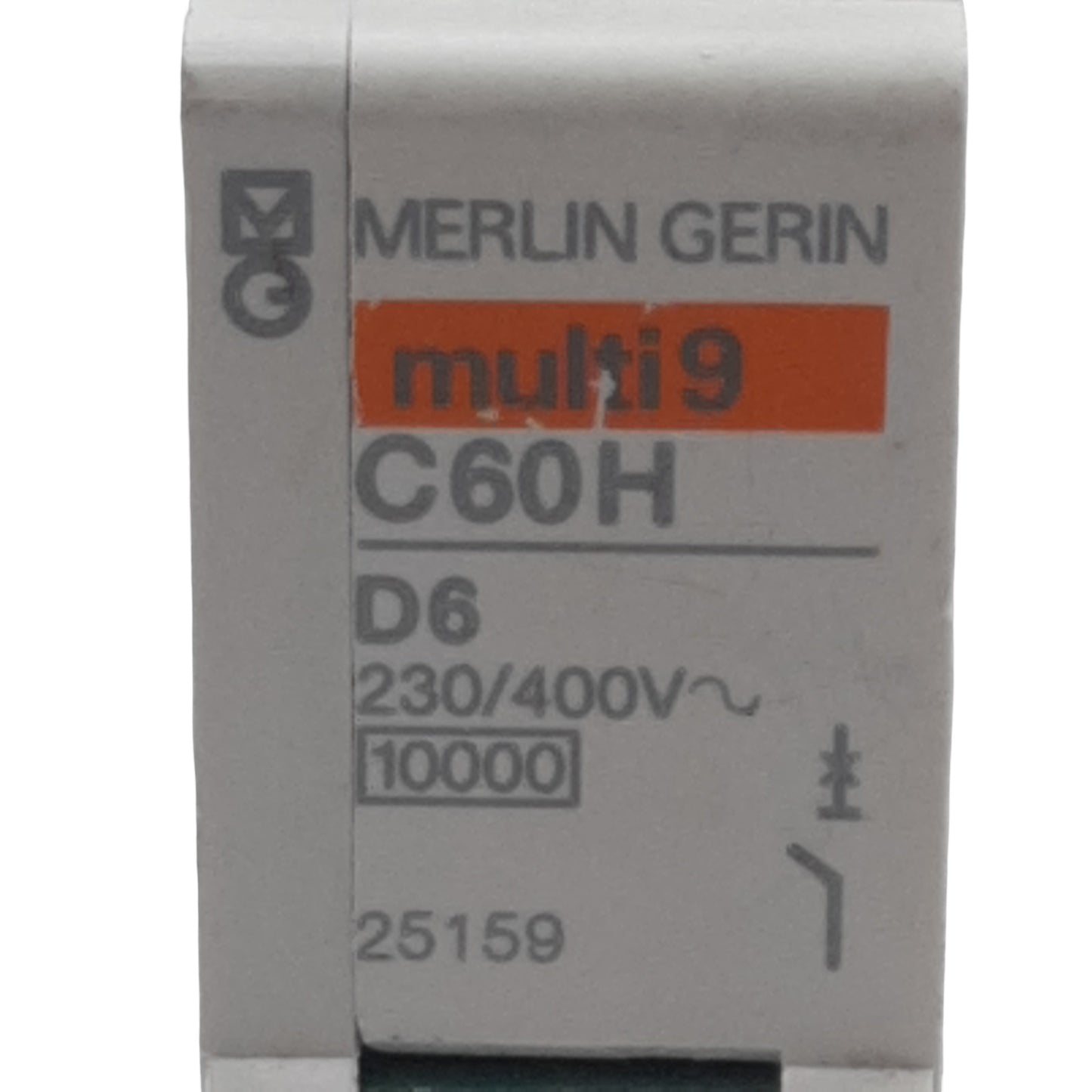 Used Lot of 2 Merlin Gerin 25159 C60H Circuit Breaker 1-Pole, 6A 230/400VAC, DIN Rail