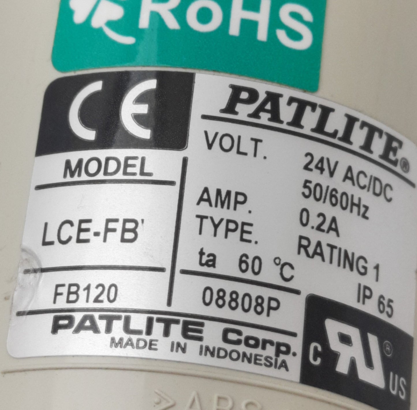Used Patlite LCE-FB LED Signal Tower Red/Amber/Green, 24VAC/DC, 0.2A, ø40mm