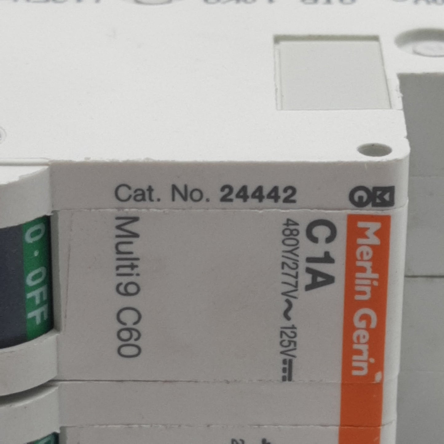Used Merlin Gerin 24442 Circuit Breaker, 2-Pole, 1A 480Y/277VAC, C-Curve, DIN Rail
