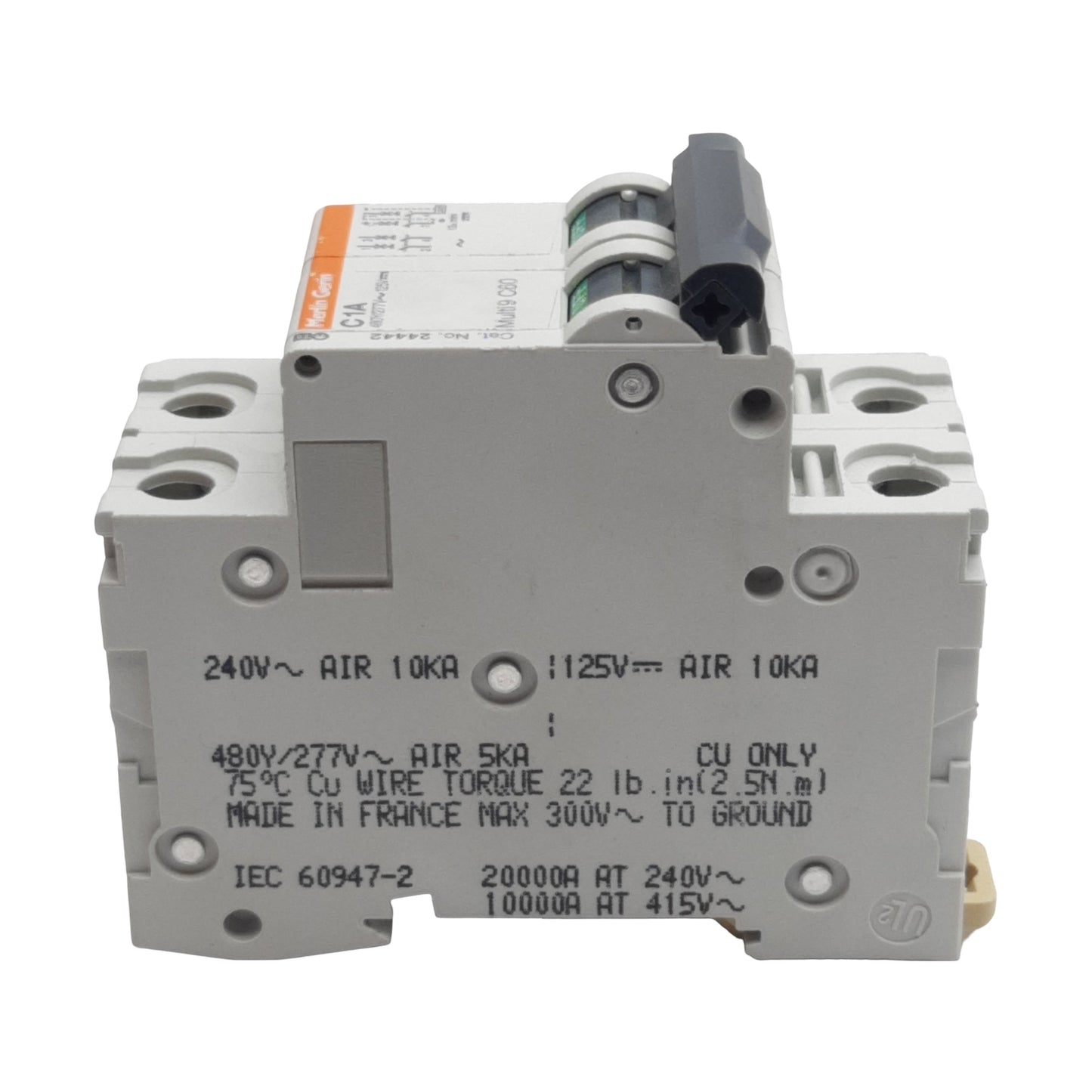 Used Merlin Gerin 24442 Circuit Breaker, 2-Pole, 1A 480Y/277VAC, C-Curve, DIN Rail
