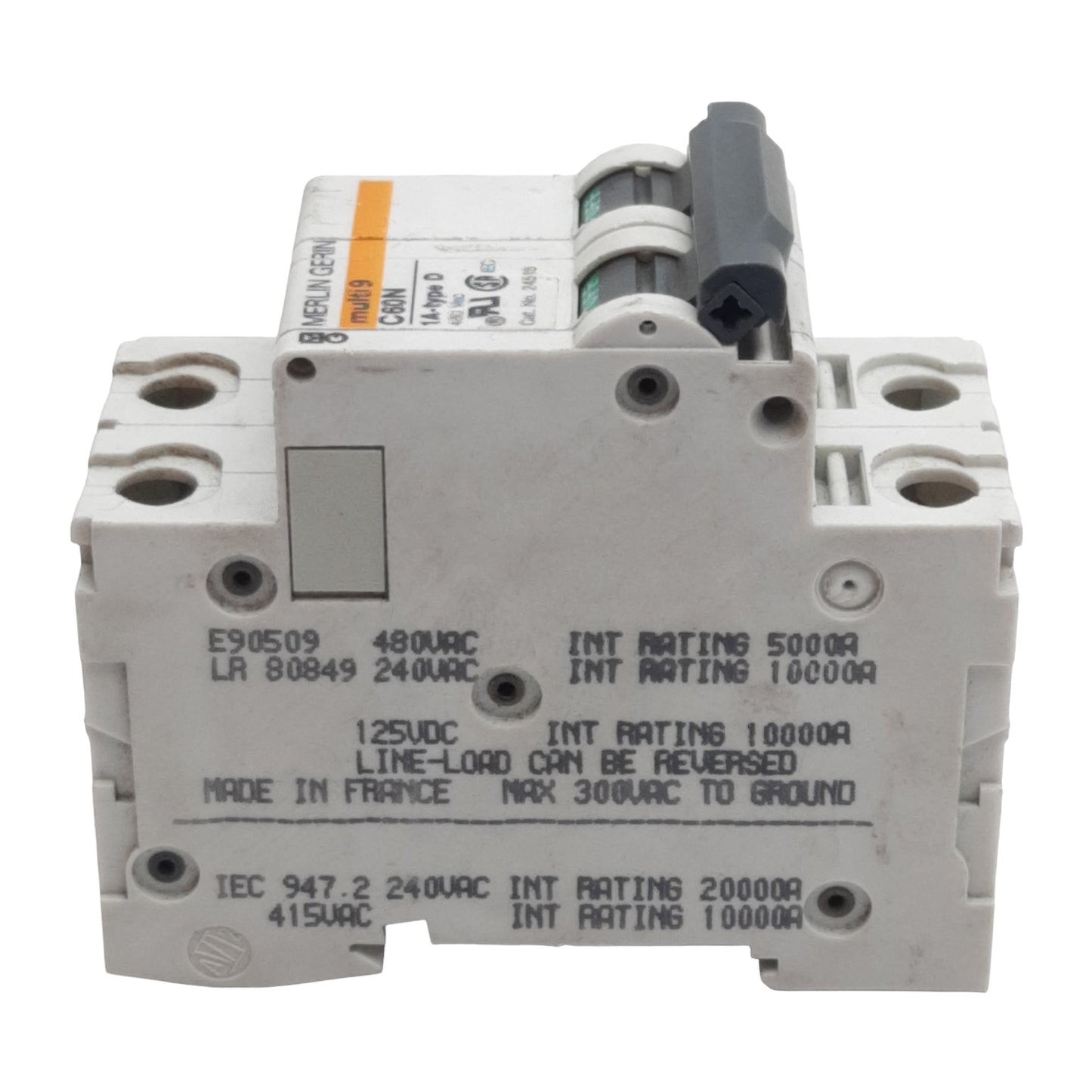 Used Merlin Gerin 24516 Circuit Breaker, 2-Pole, 1A 480VAC, D-Trip, DIN Rail