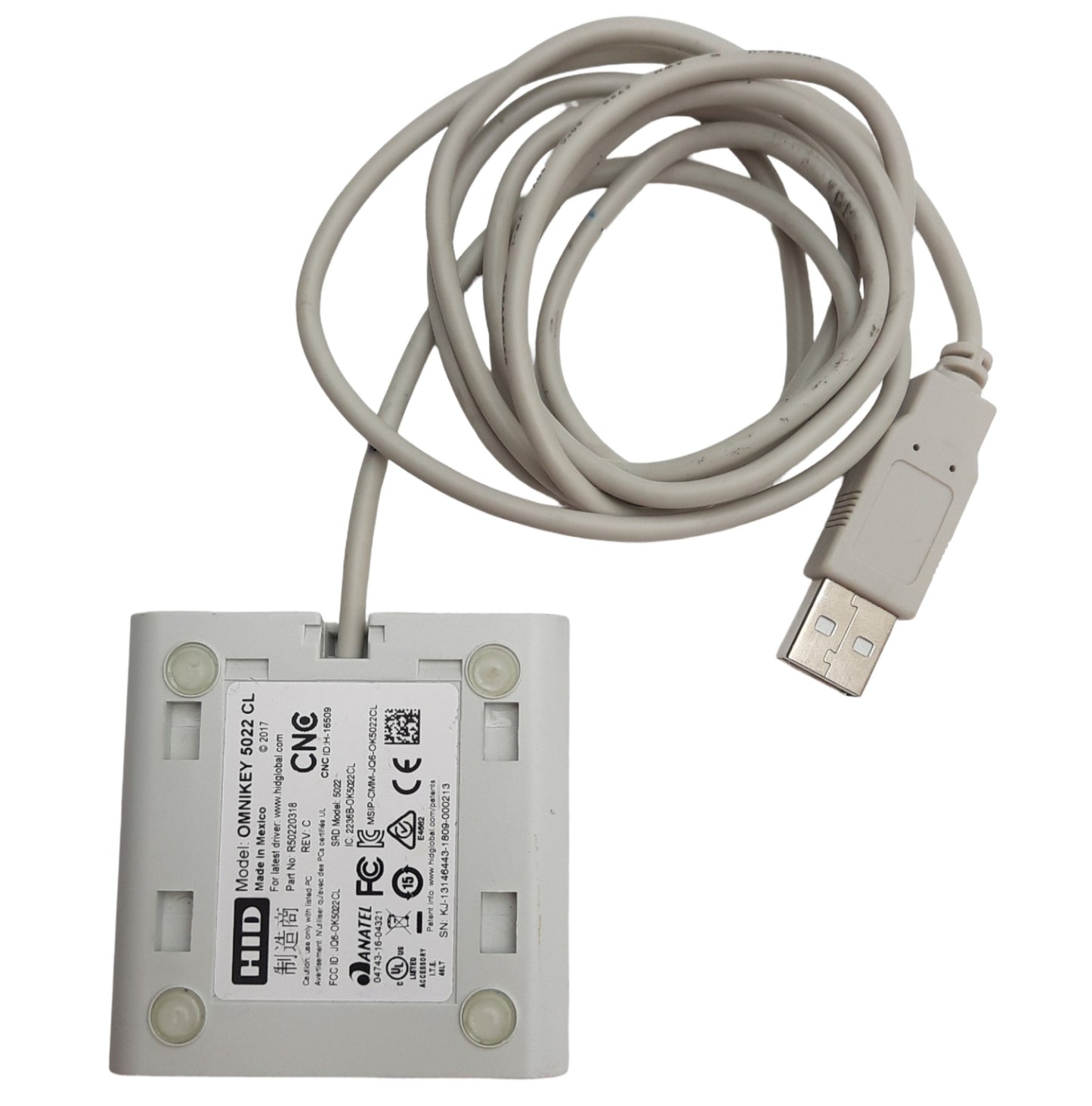 Used HID R50220318 OMNIKEY Smart Card Reader USB 3, 2.39 x 2.32 x 0.44in, 12Mbps