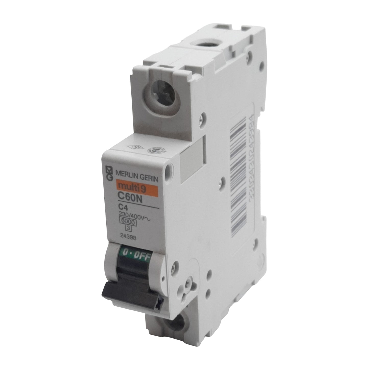Used Merlin Gerin 24398 Circuit Breaker, 1-Pole, 4A 230/400VAC, C-Curve, DIN Rail