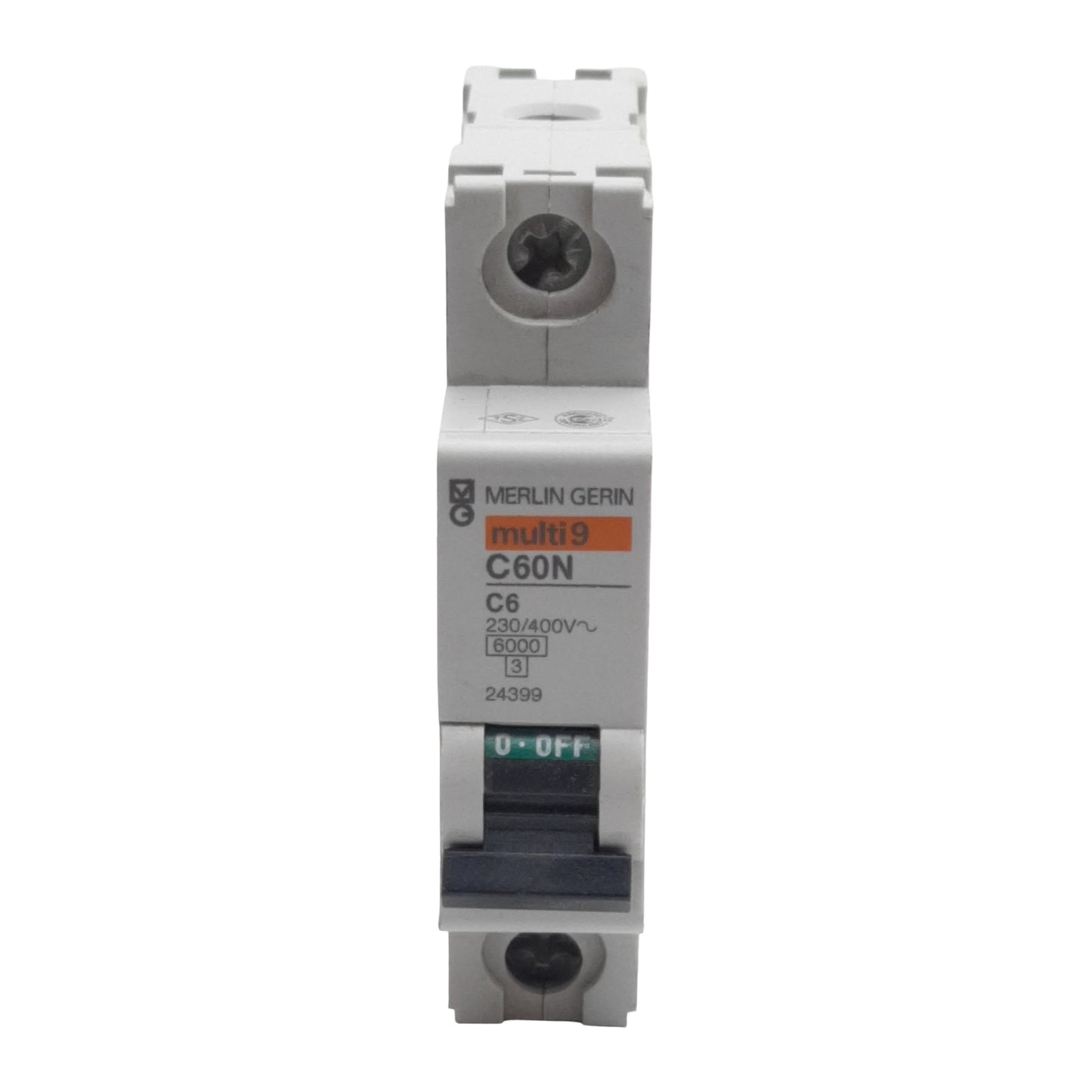 Used Lot of 2 Merlin Gerin 24399 Circuit Breaker, 1-Pole, 6A 230/400VAC, DIN Rail