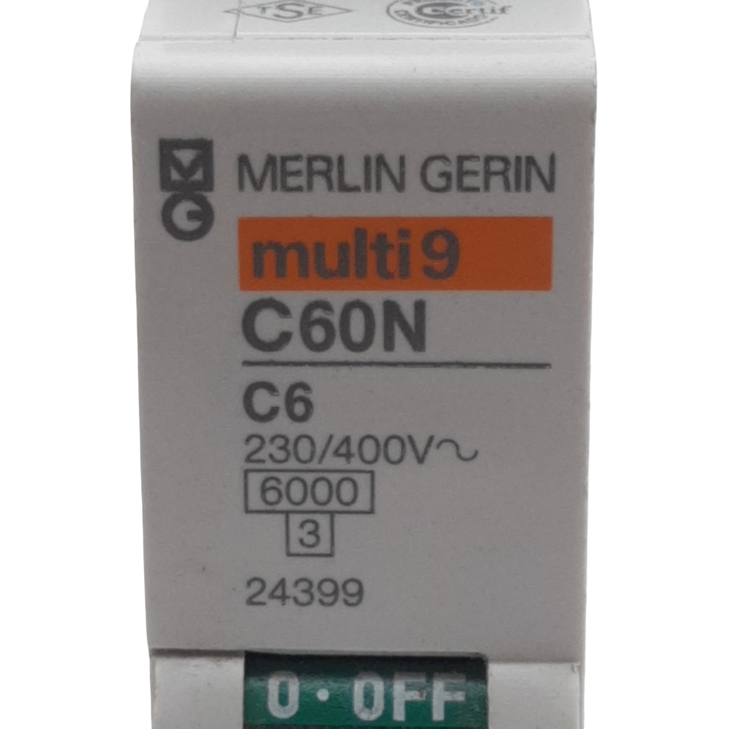 Used Lot of 2 Merlin Gerin 24399 Circuit Breaker, 1-Pole, 6A 230/400VAC, DIN Rail