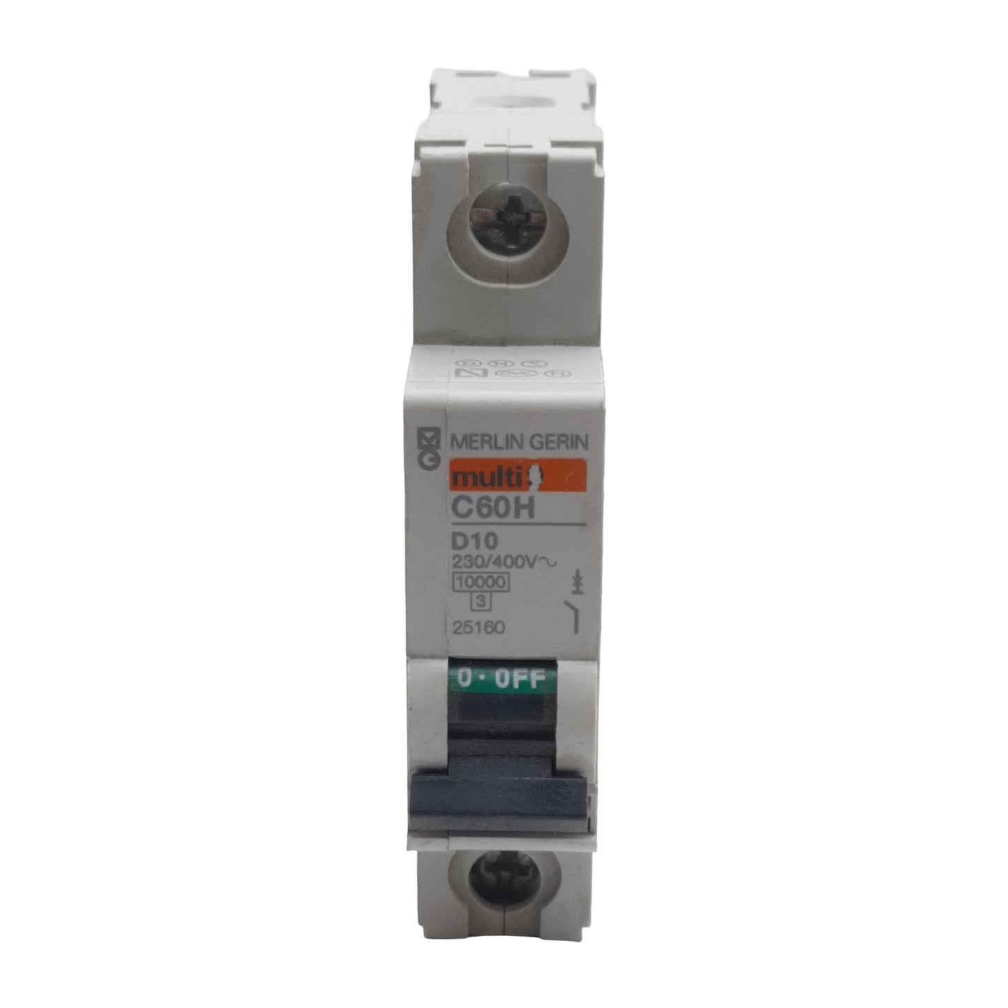 Used Lot of 2 Merlin Gerin 25160 Circuit Breaker, 1-Pole, 10A 230/400VAC, DIN Rail