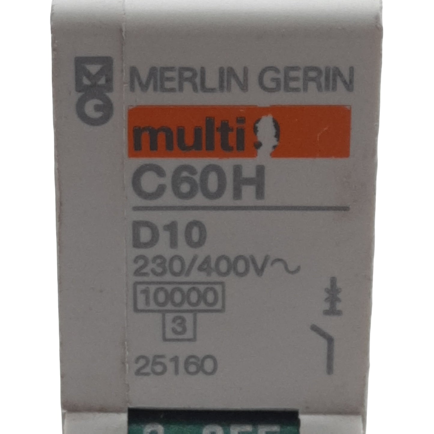 Used Lot of 2 Merlin Gerin 25160 Circuit Breaker, 1-Pole, 10A 230/400VAC, DIN Rail