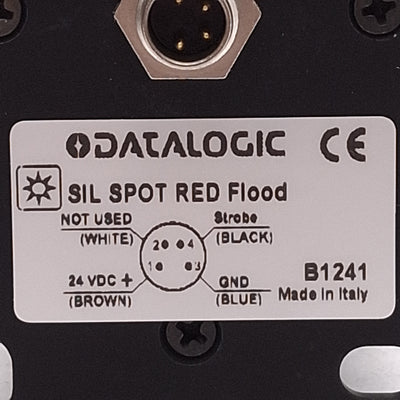 Used Datalogic 95A901220 SIL SPOT RED FLOOD Illuminator, M8 4-Pin Male, 24VDC