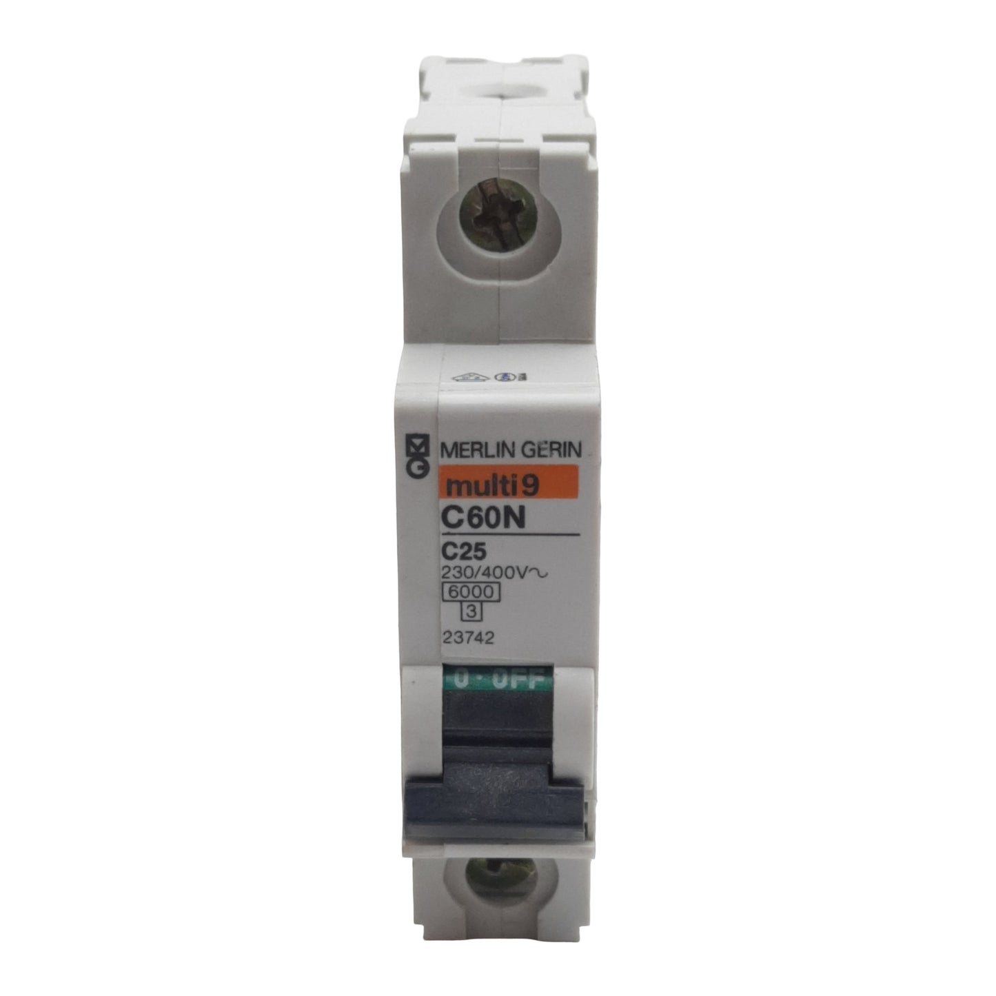 Used Merlin Gerin 23742 Circuit Breaker, 1-Pole, 25A 230/400VAC, C-Curve, DIN Rail