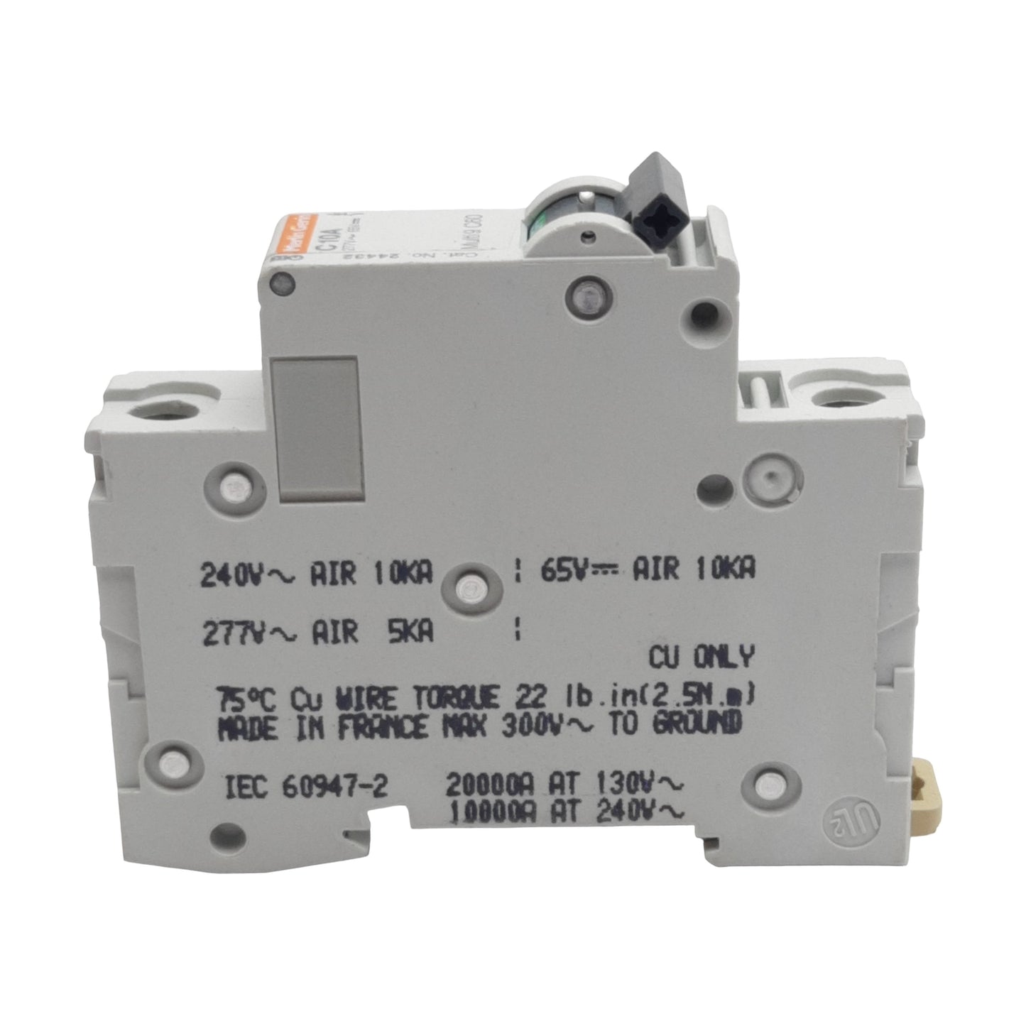 Used Lot of 2 Merlin Gerin 24432 Circuit Breaker, 1-Pole, 10A 277VAC/65VDC, DIN Rail
