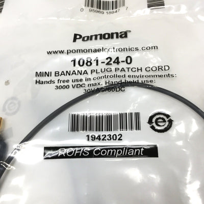 New Lot of 4 Pomona 1081-24-0 Stackable Mini Banana Plug Patch Cords, Black, 24" L