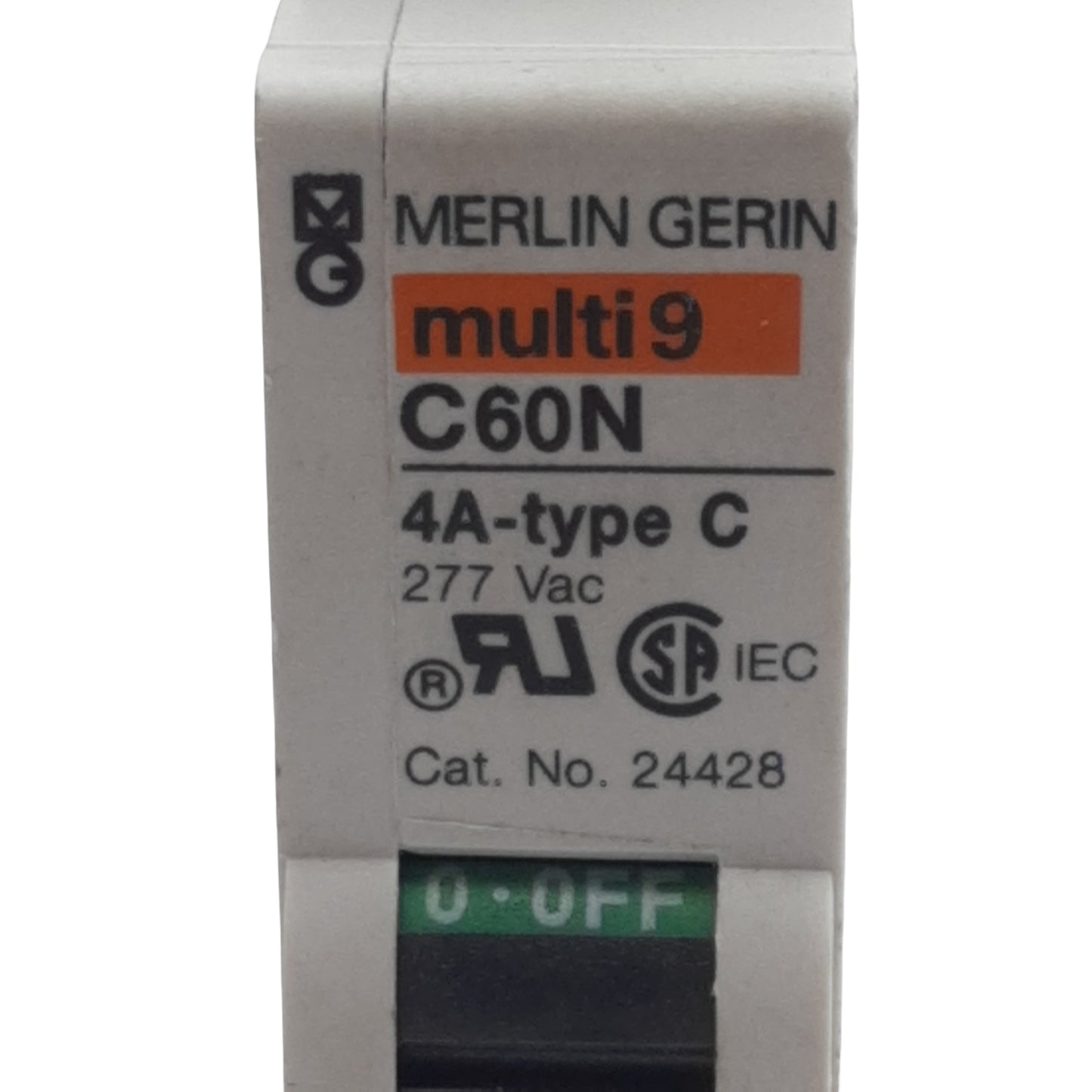 Used Lot of 2 Merlin Gerin 24428 Circuit Breaker 1-Pole, 4A 277VAC, C-Curve, DIN Rail