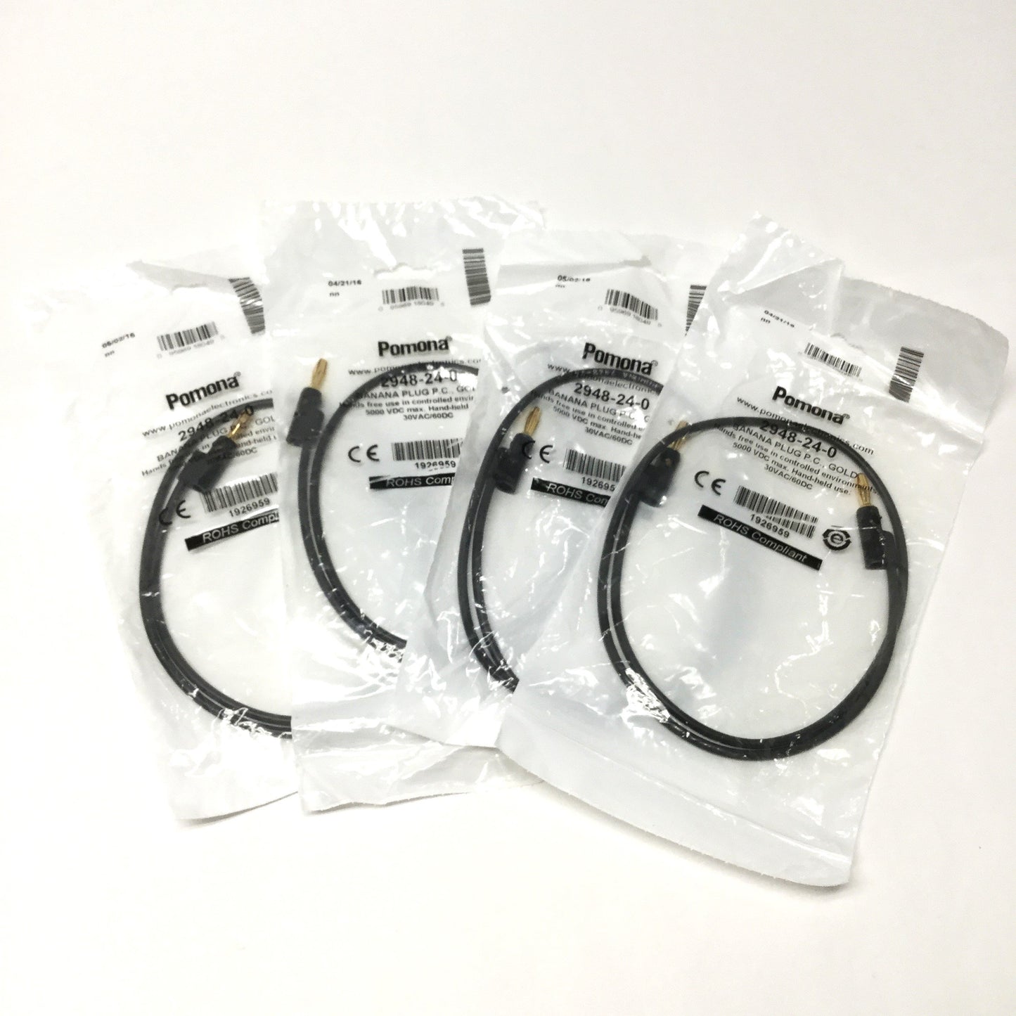 New Lot of 4 Pomona 2948-24-0 Stackable Banana Plug Patch Cord Test Lead, Black, 24"