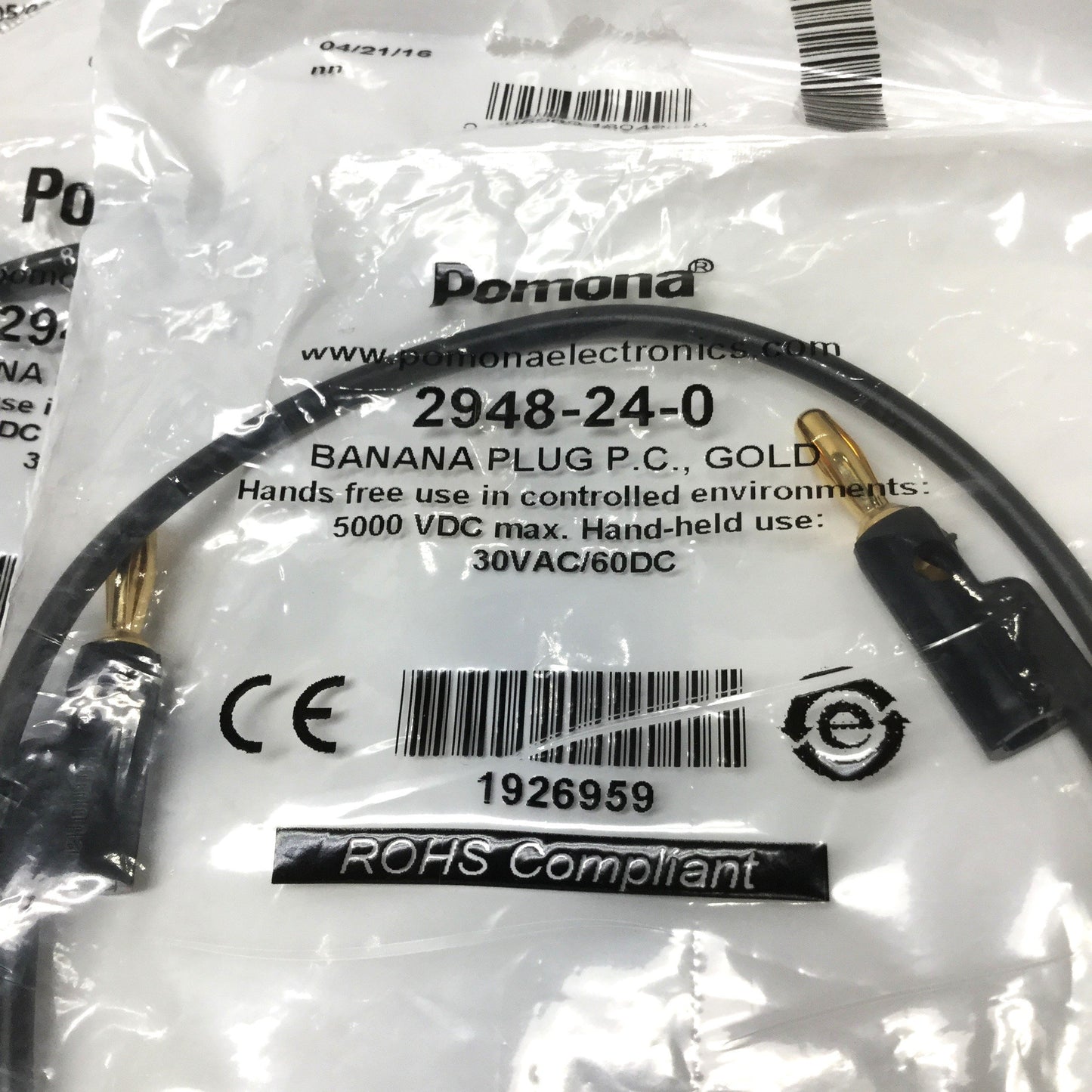 New Lot of 4 Pomona 2948-24-0 Stackable Banana Plug Patch Cord Test Lead, Black, 24"