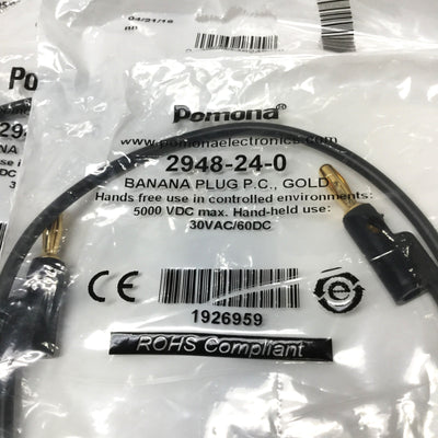 New Lot of 4 Pomona 2948-24-0 Stackable Banana Plug Patch Cord Test Lead, Black, 24"