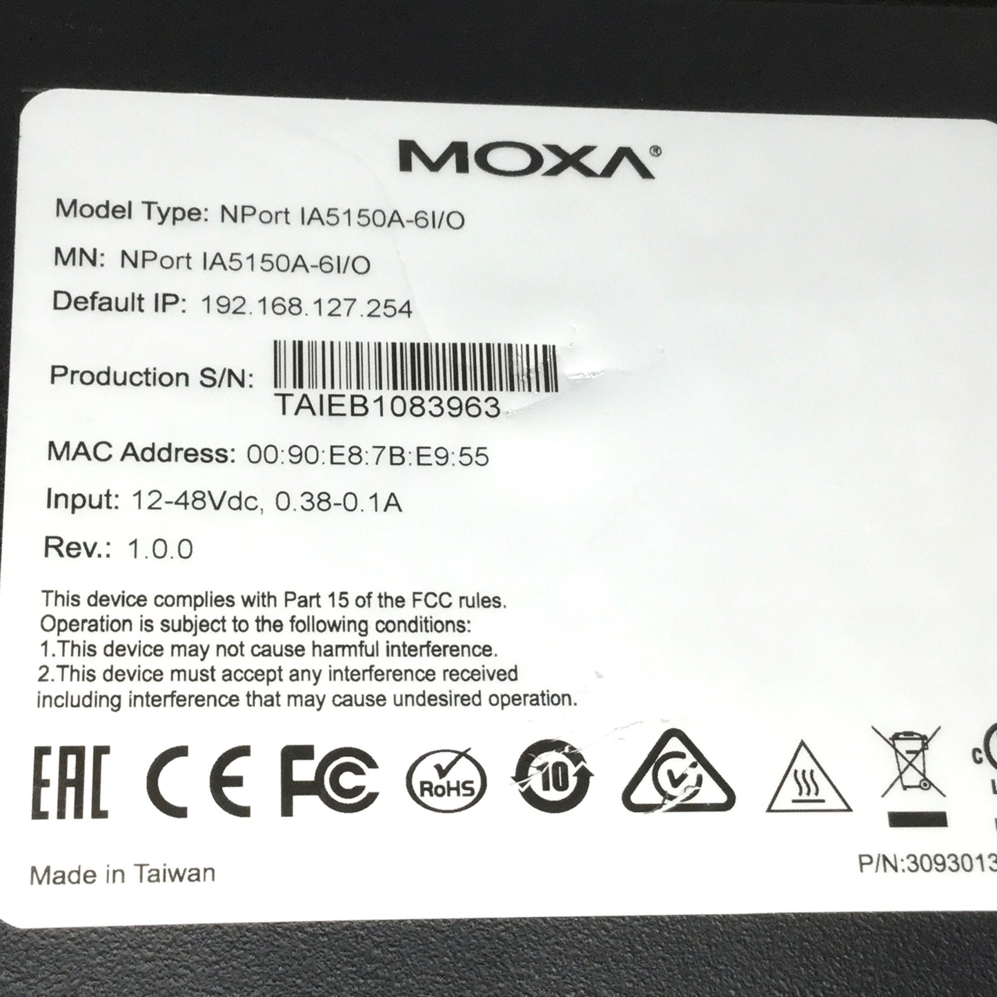Used Moxa NPort IA5150A-6I/O Industrial Device Server, 2-Port RJ45, 1x RS232/422/485