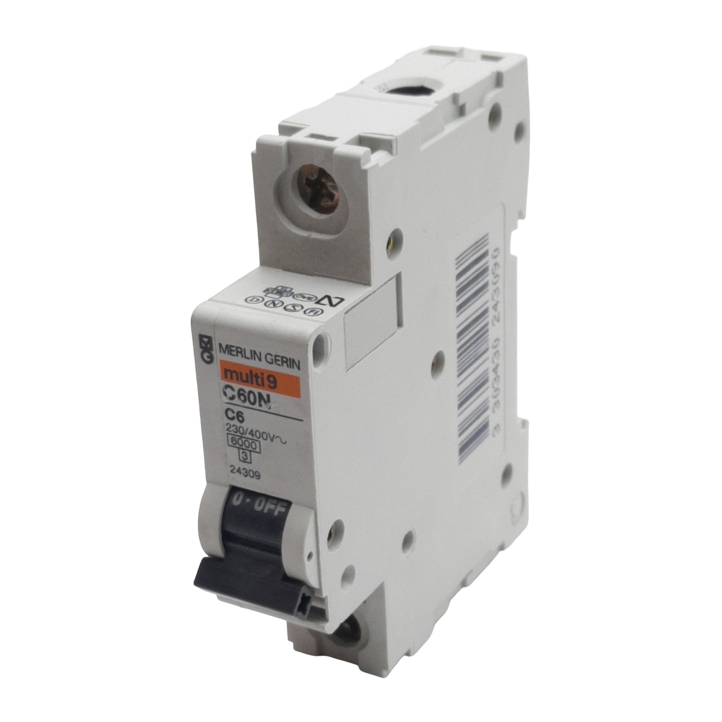 Used Lot of 2 Merlin Gerin 24309 Circuit Breaker, 1-Pole, 6A 230/400VAC, DIN Rail