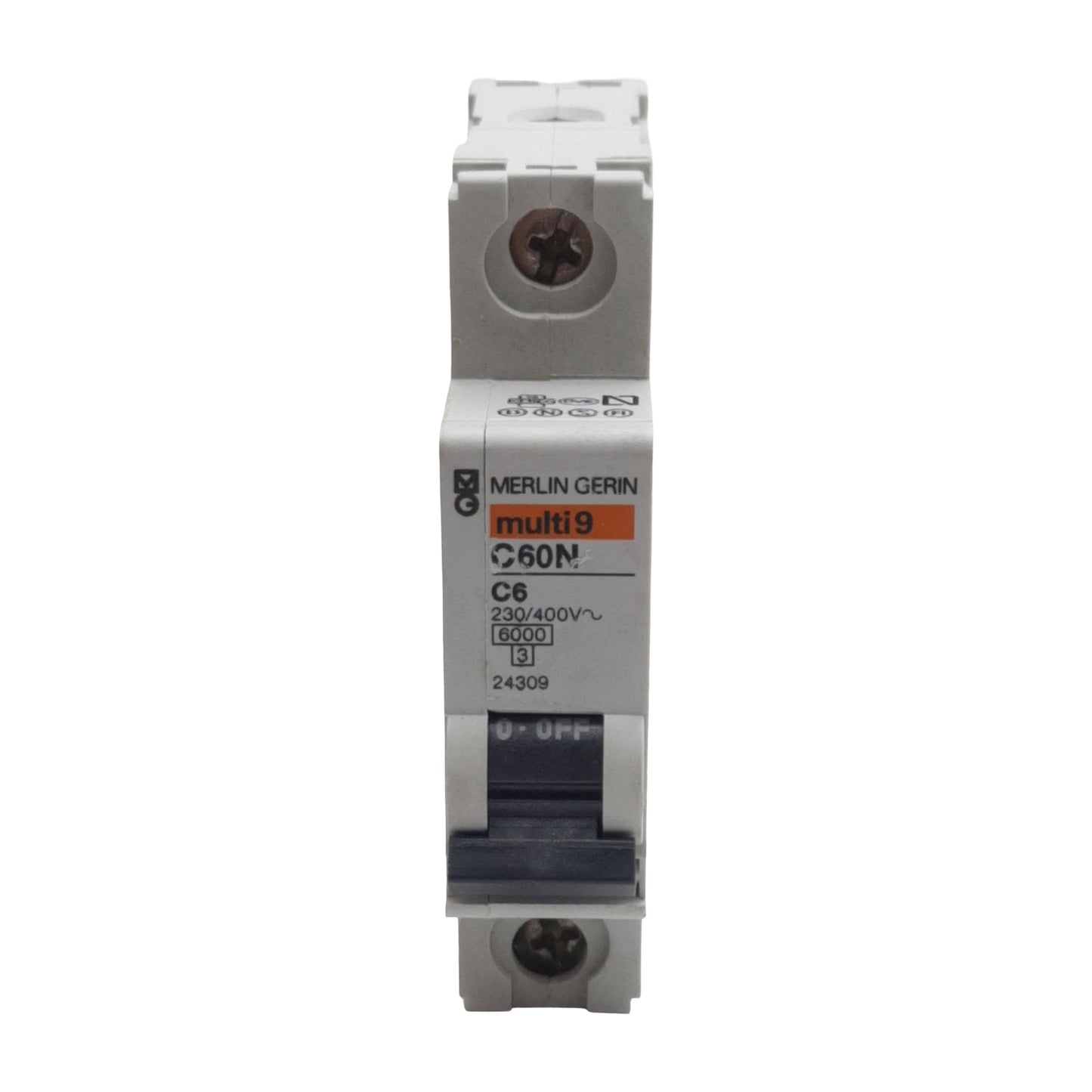 Used Lot of 2 Merlin Gerin 24309 Circuit Breaker, 1-Pole, 6A 230/400VAC, DIN Rail