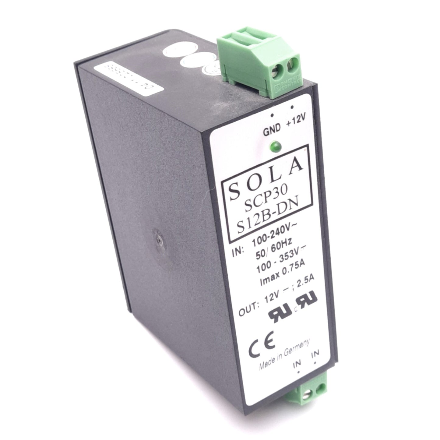 New – Open box SOLA SCP30 S12B-DN Switching Power Supply, 100-240VAC In, 12VDC 2.5A Out, 30W