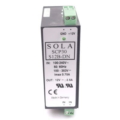 New – Open box SOLA SCP30 S12B-DN Switching Power Supply, 100-240VAC In, 12VDC 2.5A Out, 30W