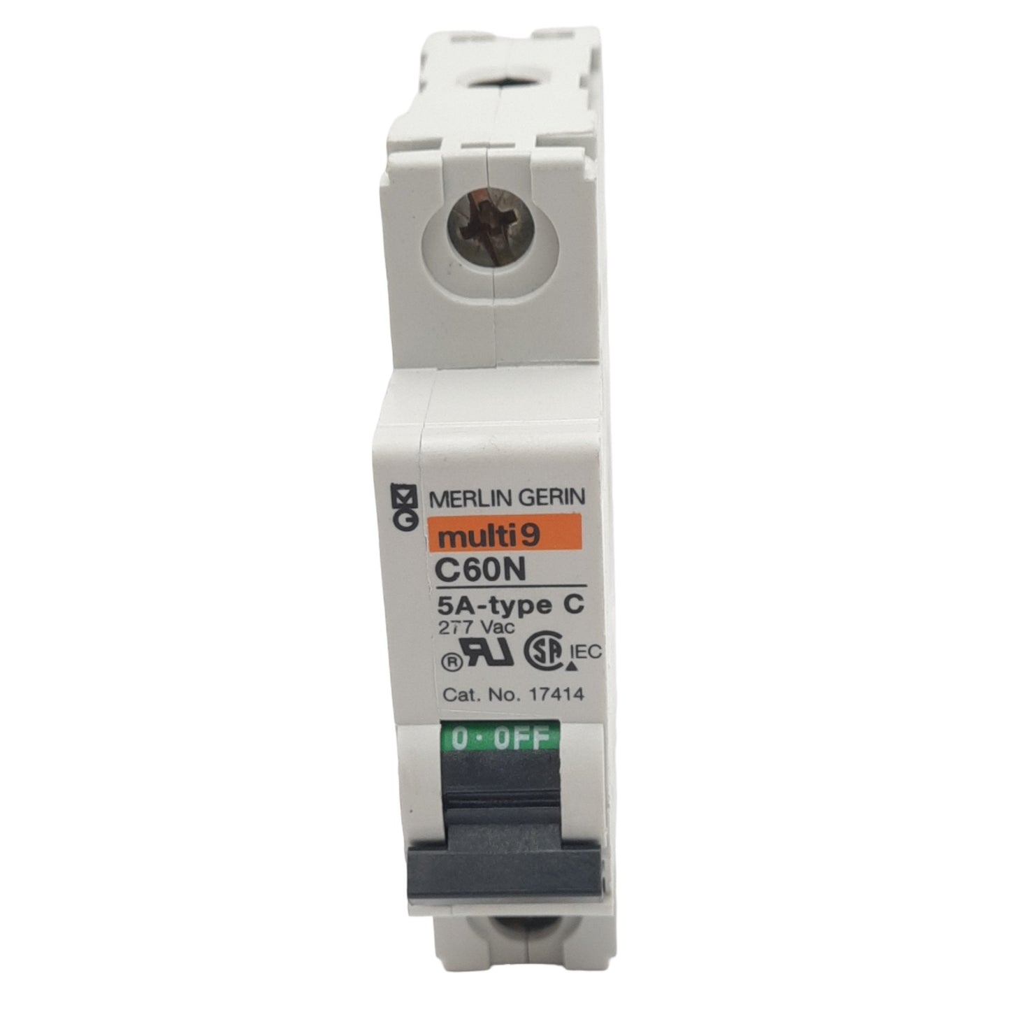 Used Merlin Gerin 17414 C60N-1P-5A-C Circuit Breaker, 277VAC/65VDC Max, 5A, DIN Rail
