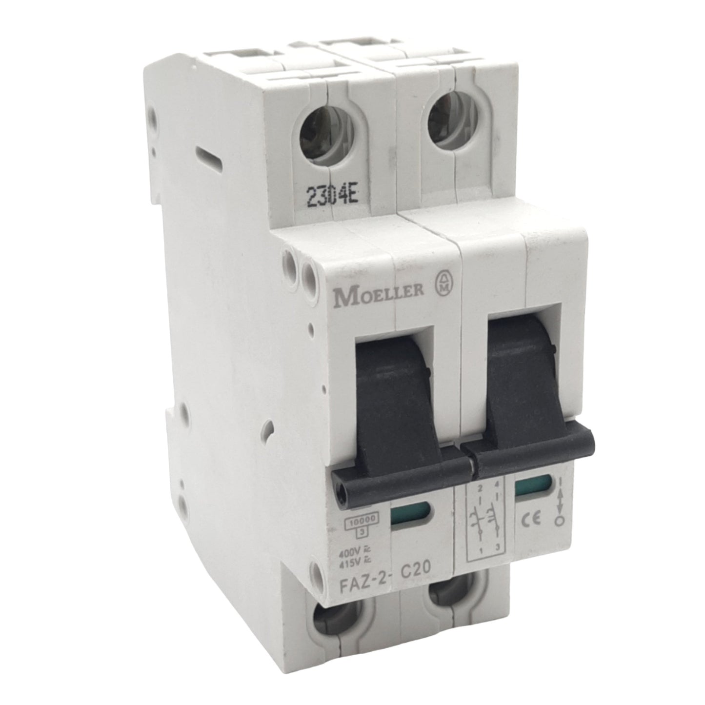 Used Moeller FAZ-2-C20 Circuit Breaker, 2-Pole, 20A, 480Y/277VAC, C-Curve, DIN Rail