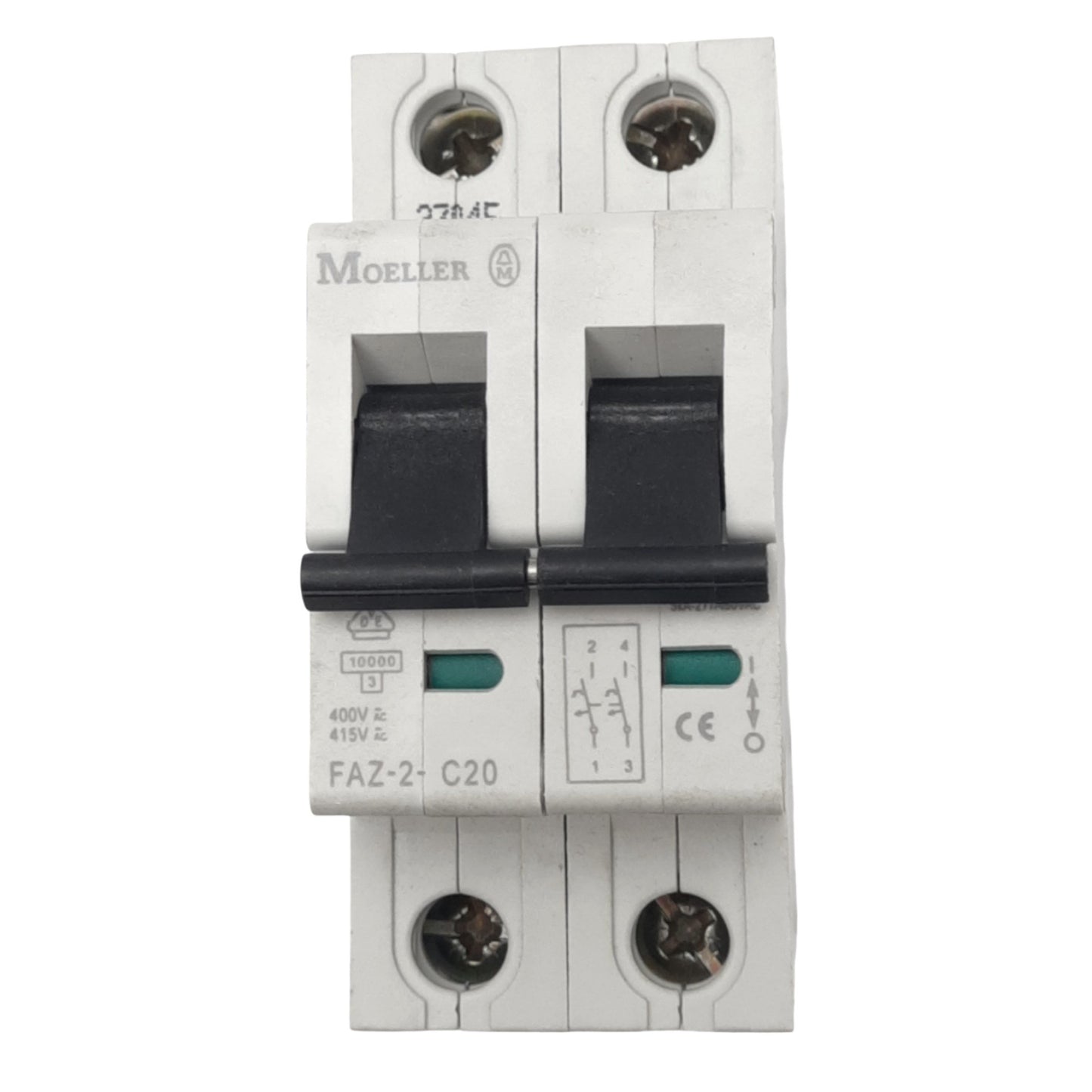 Used Moeller FAZ-2-C20 Circuit Breaker, 2-Pole, 20A, 480Y/277VAC, C-Curve, DIN Rail