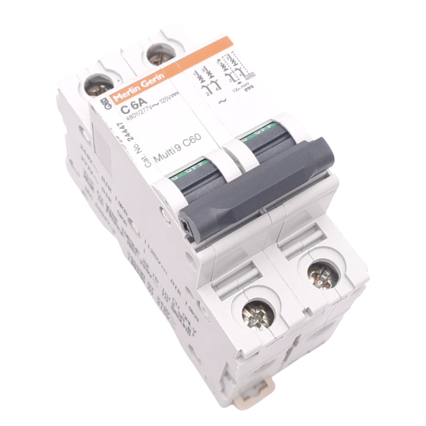 Used Merlin Gerin 24447 C60N-2P-6A-C Circuit Breaker, 480Y/277VAC Max, 6A, DIN Rail