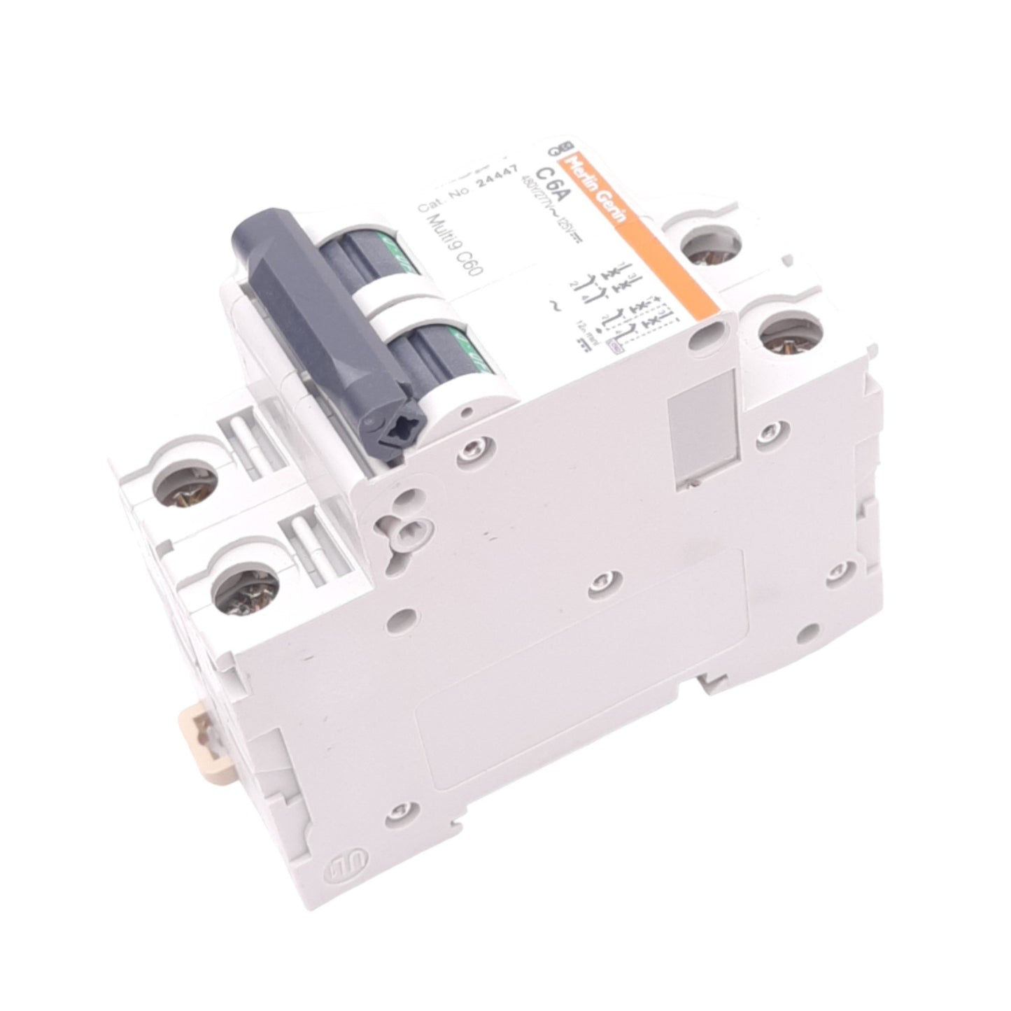 Used Merlin Gerin 24447 C60N-2P-6A-C Circuit Breaker, 480Y/277VAC Max, 6A, DIN Rail