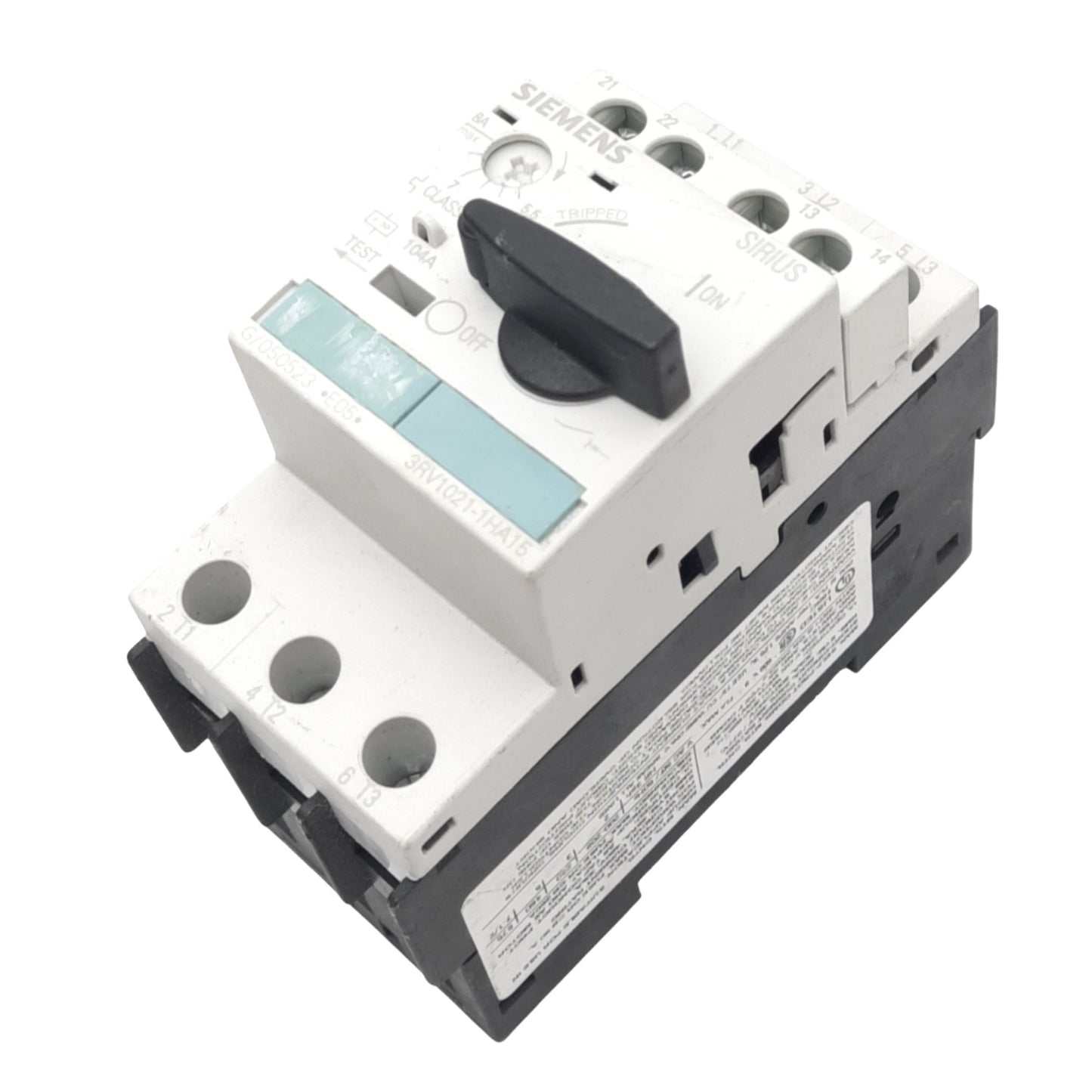 Used Siemens 3RV1021-1HA15 Motor Starter, 5.5-8A, 1NO 1NC Aux, 690VAC Max, DIN Rail