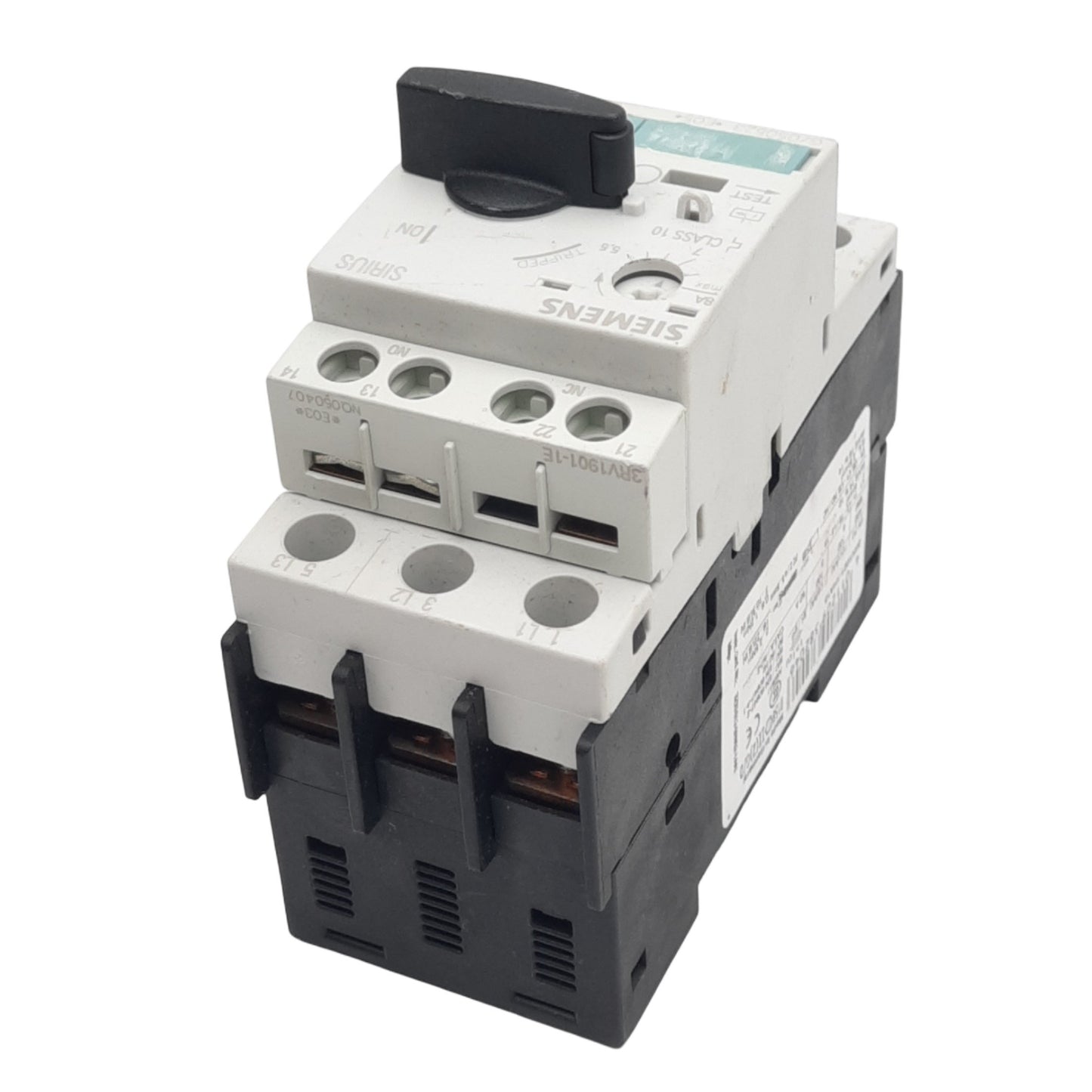 Used Siemens 3RV1021-1HA15 Motor Starter, 5.5-8A, 1NO 1NC Aux, 690VAC Max, DIN Rail