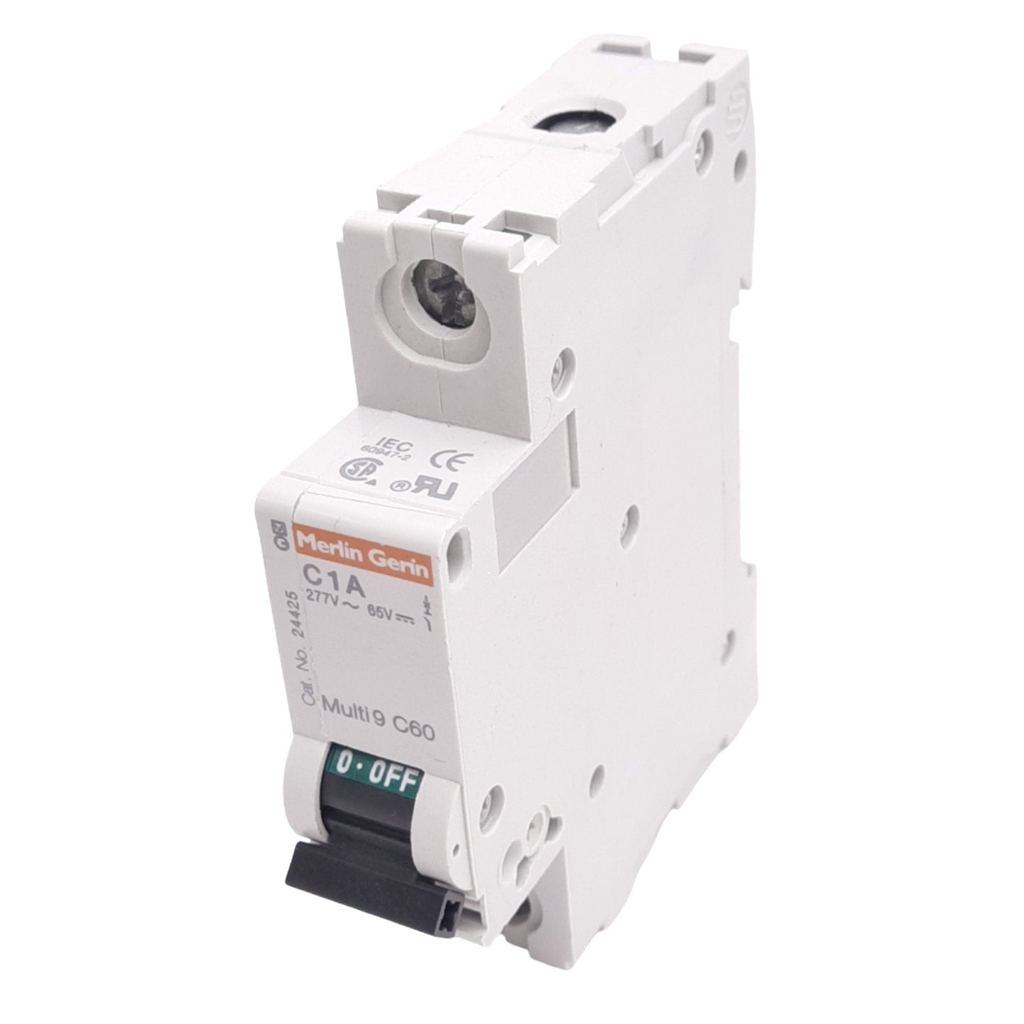 Used Merlin Gerin 24425 C60N-1P-1A-C Circuit Breaker, 277VAC/65VDC Max, 1A, DIN Rail