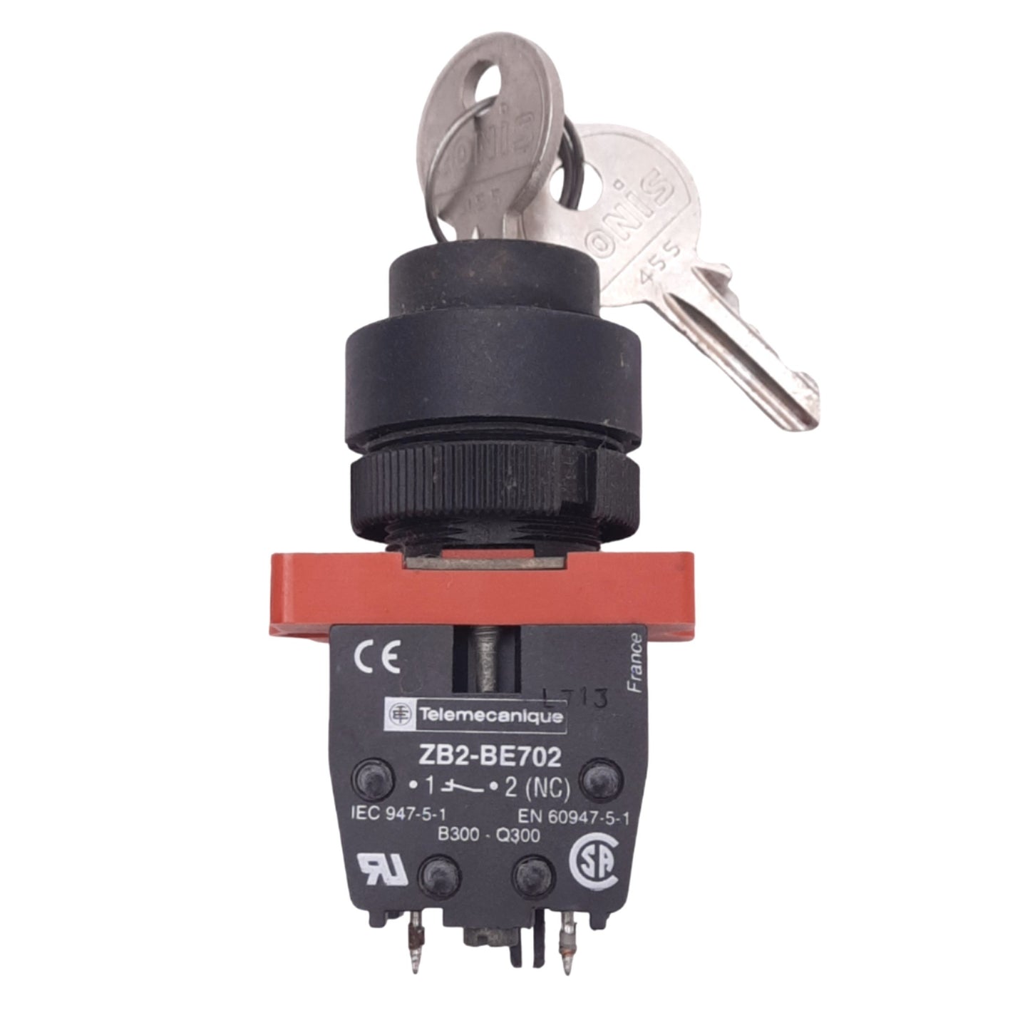 Used Telemecanique ZB2-BE702 Key Selector Switch, 2-Position Maintained, ø22mm, 1NC