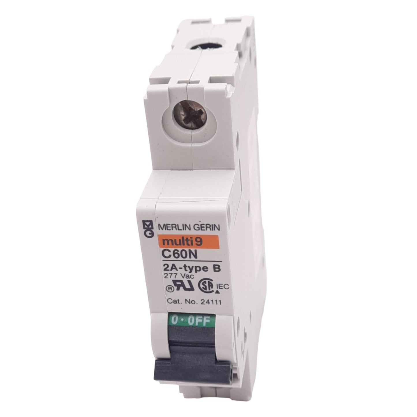 Used Merlin Gerin 24111 C60N-1P-2A-B Circuit Breaker, 277VAC Max, 2A, DIN Rail