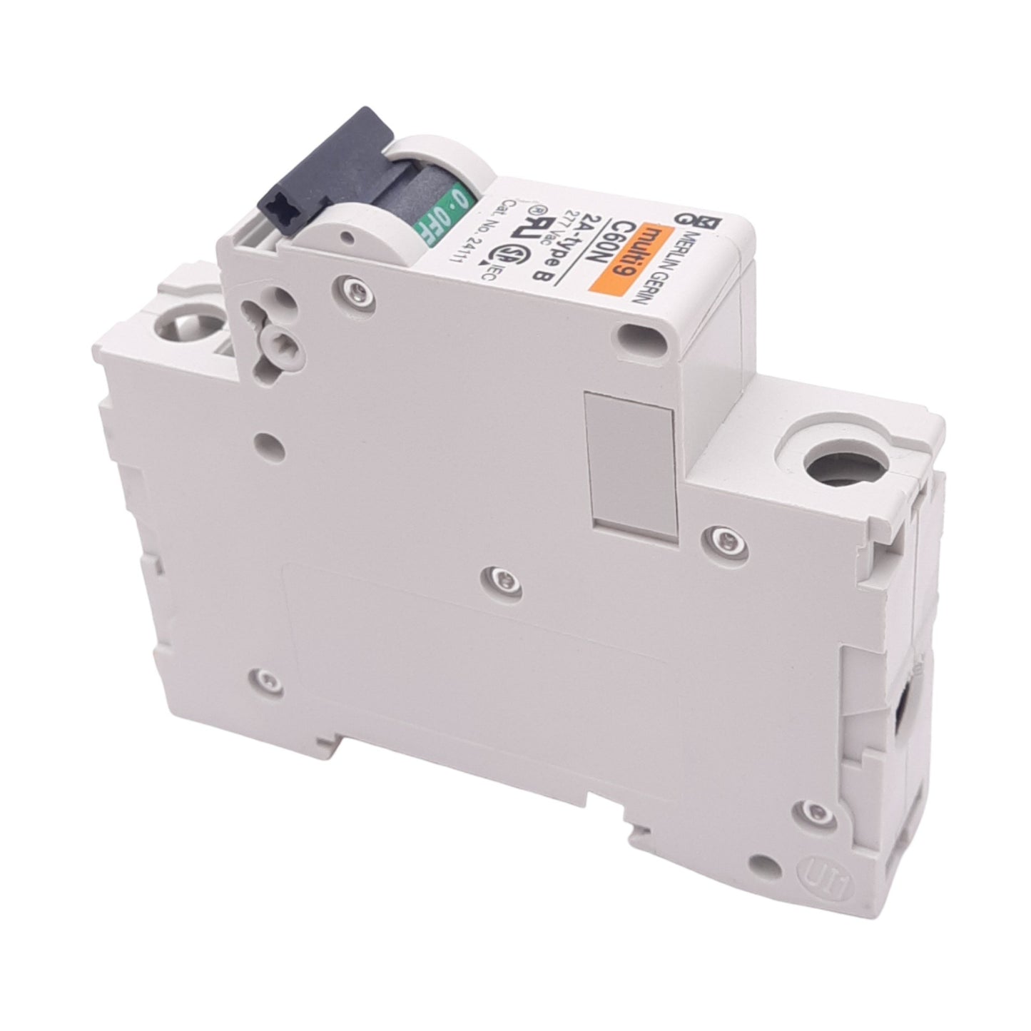 Used Merlin Gerin 24111 C60N-1P-2A-B Circuit Breaker, 277VAC Max, 2A, DIN Rail