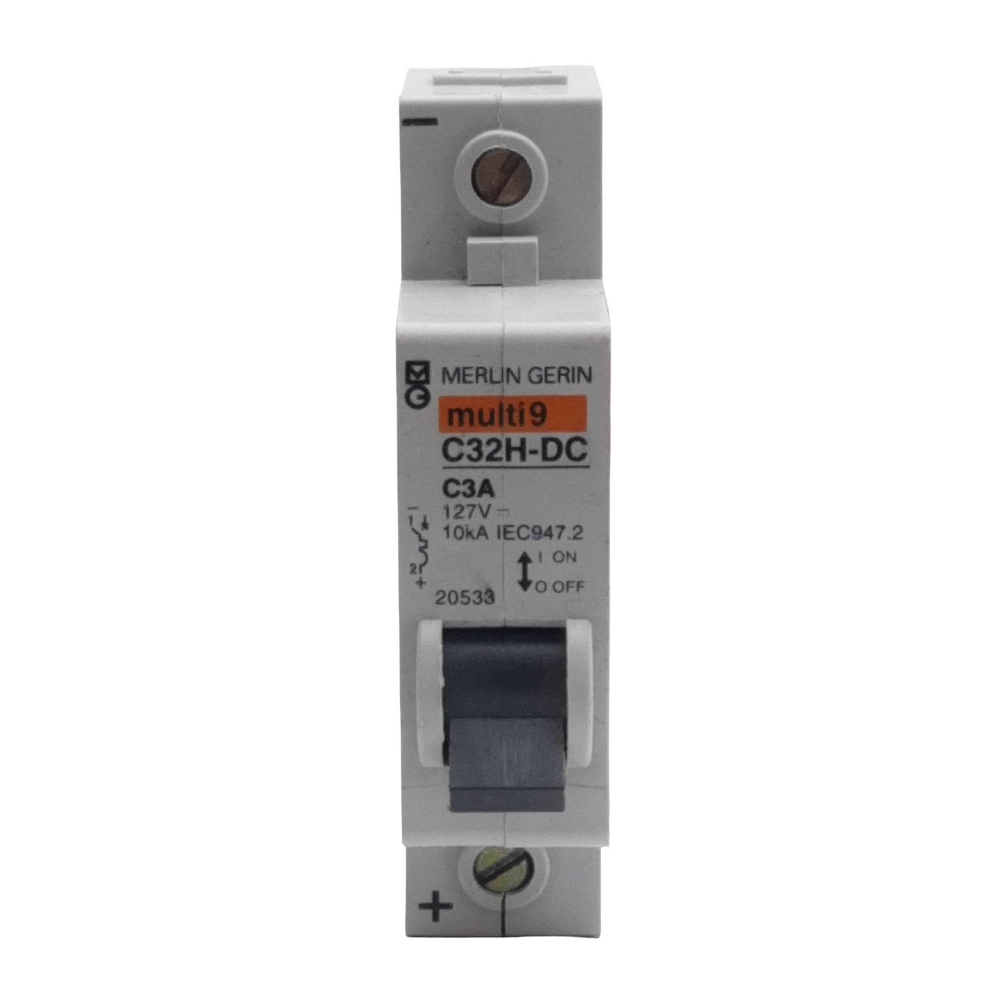 Used Merlin Gerin 20533 C32H-DC Circuit Breaker, 1-Pole, 3A 127VDC, C-Curve, DIN Rail