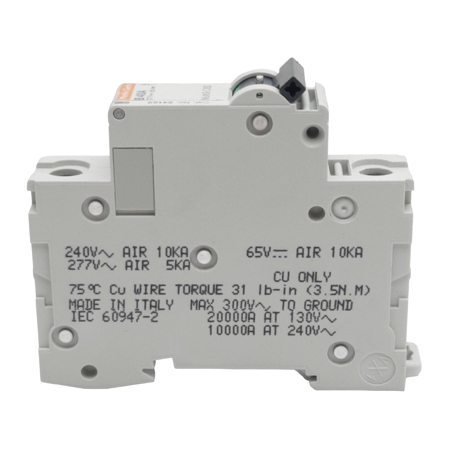 Used Merlin Gerin 24122 Circuit Breaker, 1-Pole, 40A 277VAC/65VDC, B-Curve, DIN Rail