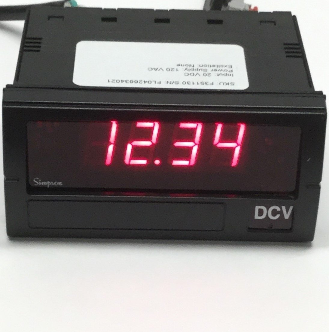 Used Simpson F35-1-13-0 Falcon 3.5 Digit Red LED Panel DC Volt Meter 120VAC, 0-20VDC