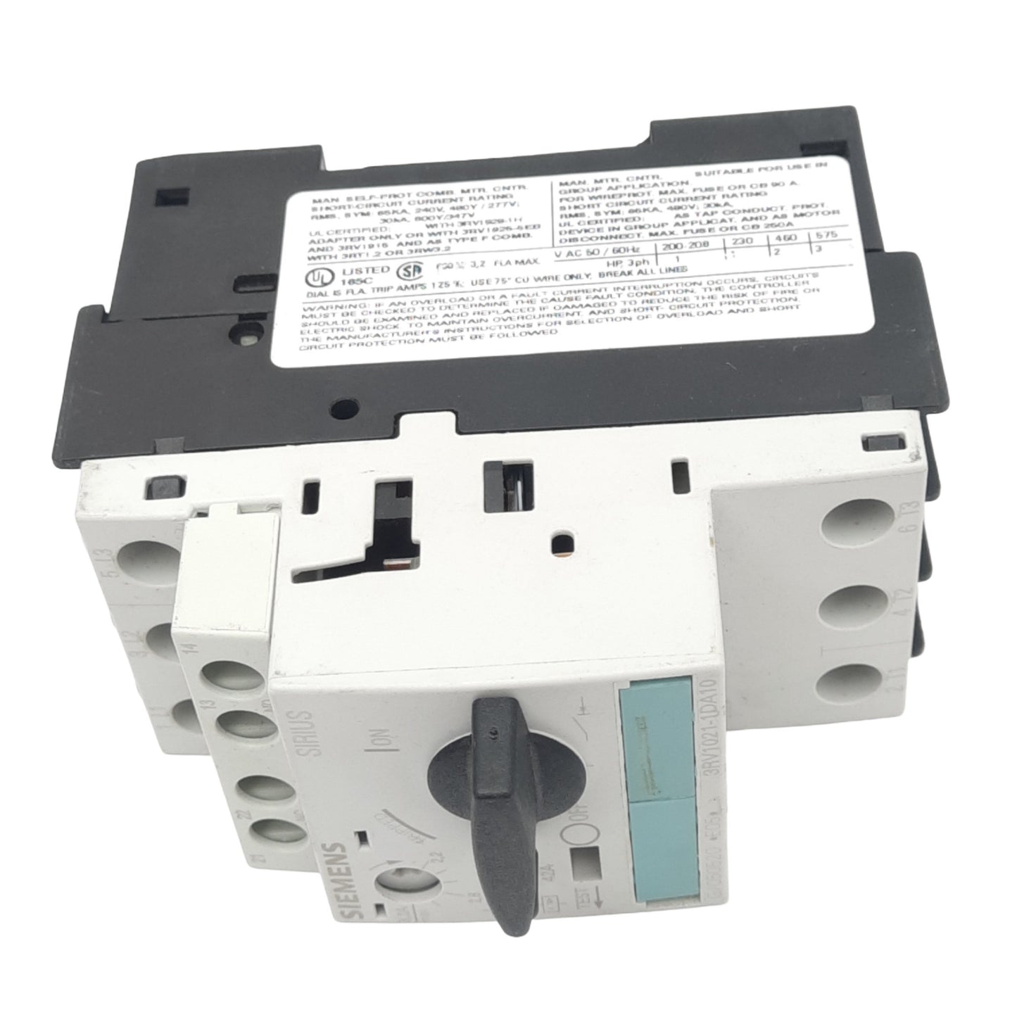 Used Siemens 3RV1021-1DA10 Motor Circuit Breaker, 3-Pole, 1NO 1NC Aux, 2.2-3.2A