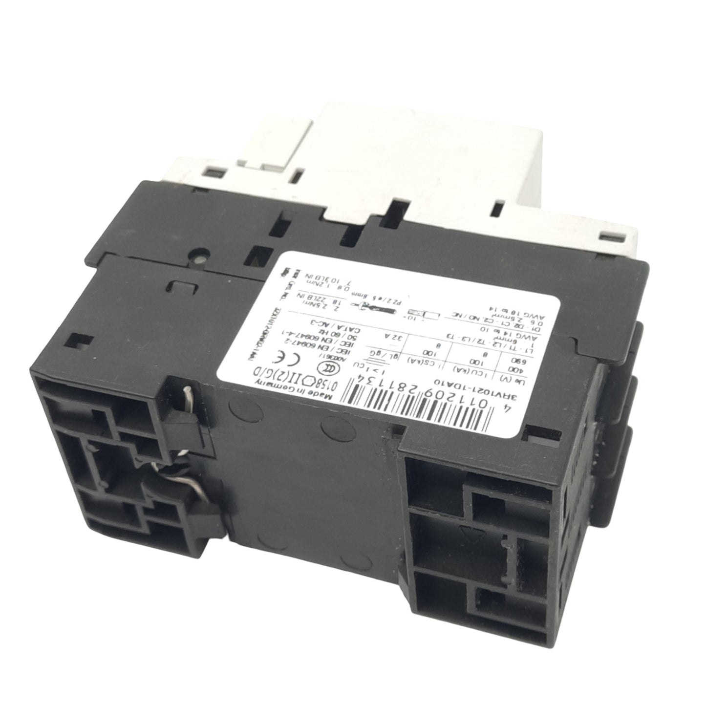 Used Siemens 3RV1021-1DA10 Motor Circuit Breaker, 3-Pole, 1NO 1NC Aux, 2.2-3.2A