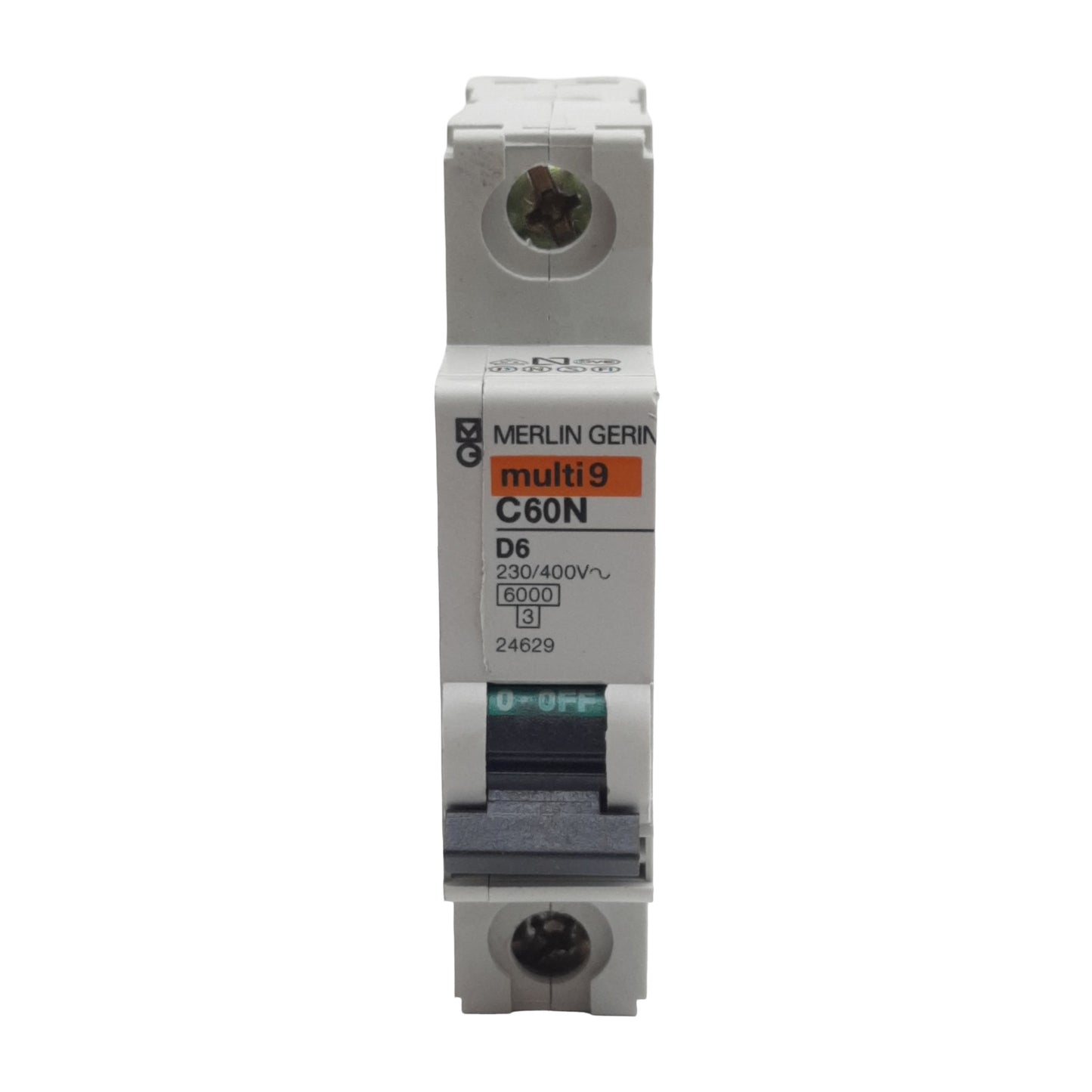 Used Merlin Gerin 24629 C60N Circuit Breaker 1-Pole, 6A 230/400VAC, D-Curve, DIN Rail