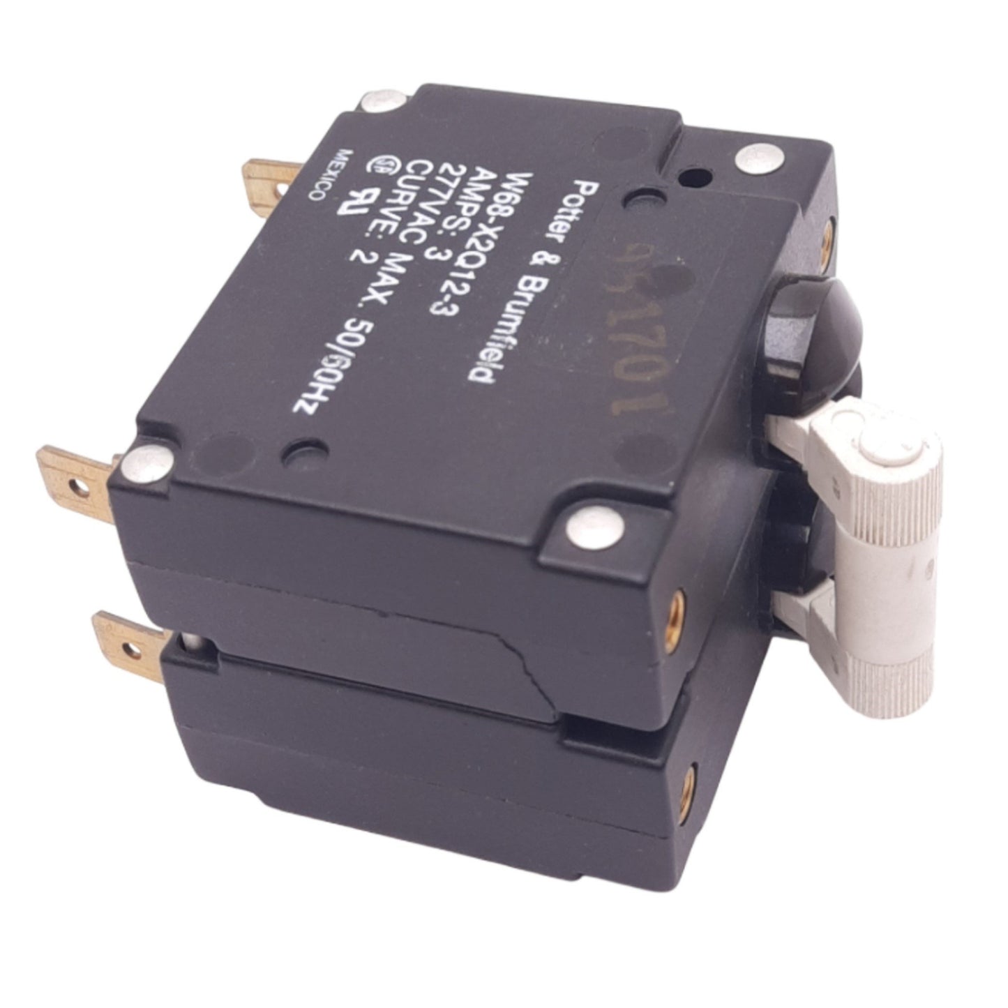 Used Potter & Brumfield W68-X2Q12-3 Magnetic Circuit Breaker, 2-Pole, 3A, 277VAC Max