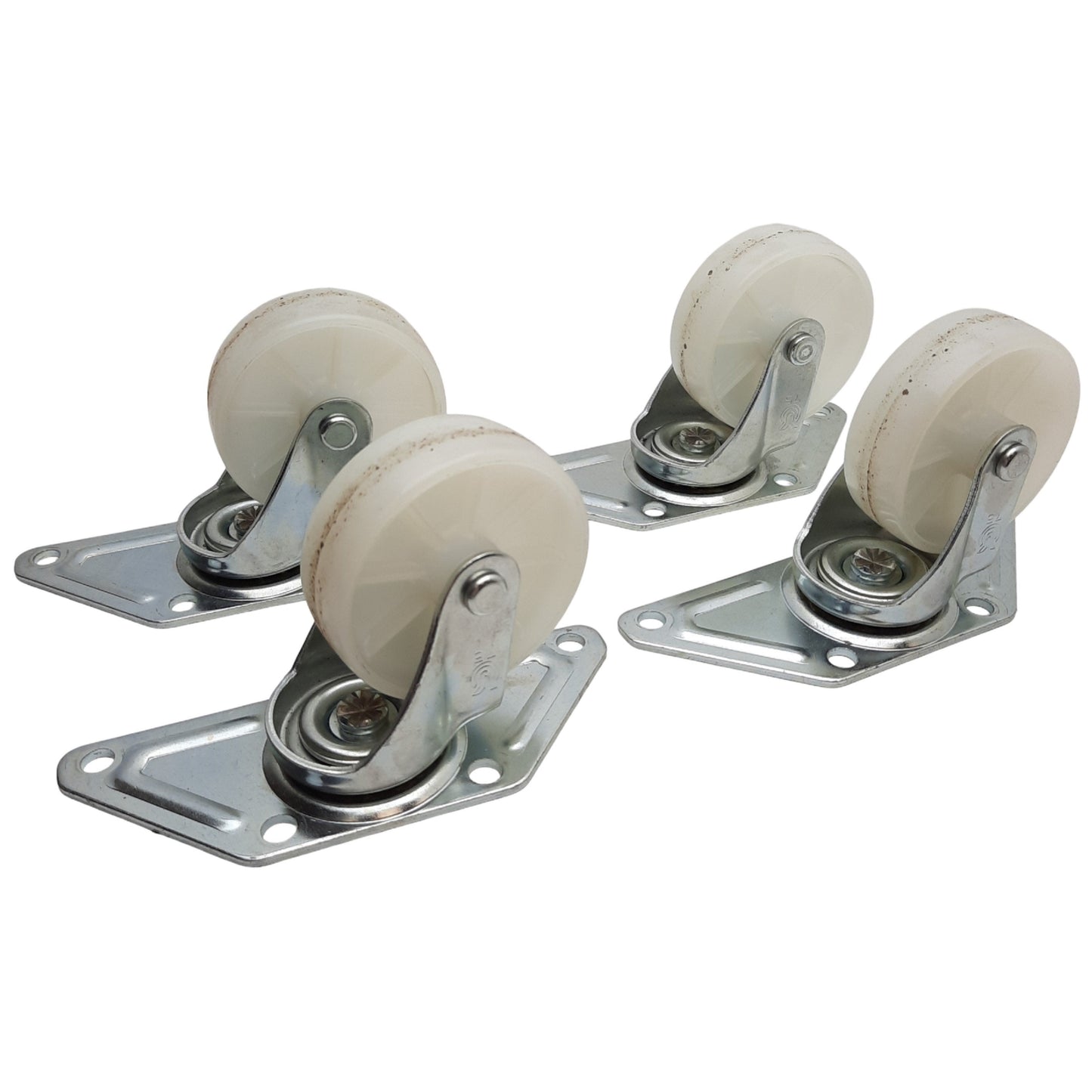 Used Lot of 4 Swivel Caster ø3in Wheel, 4xø0.3in Holes, 6.125in x 2.2in