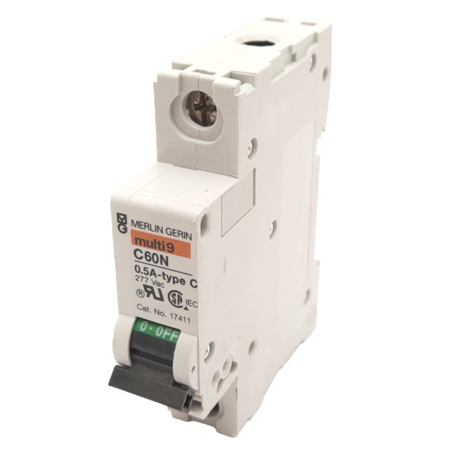 Used Merlin Gerin 17411 C60N-1P-0.5A-C Circuit Breaker, 277VAC Max, 0.5A, DIN Rail