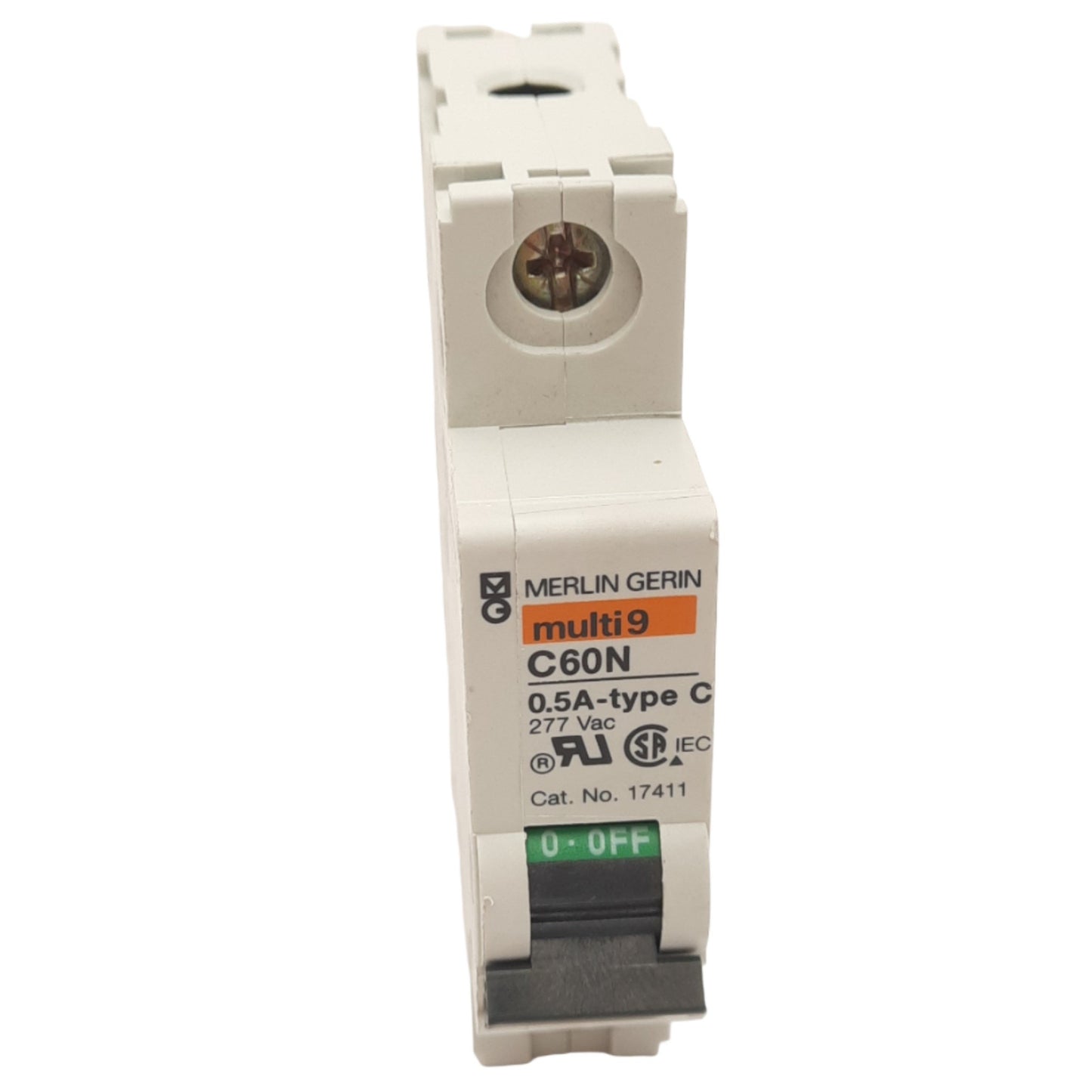 Used Merlin Gerin 17411 C60N-1P-0.5A-C Circuit Breaker, 277VAC Max, 0.5A, DIN Rail